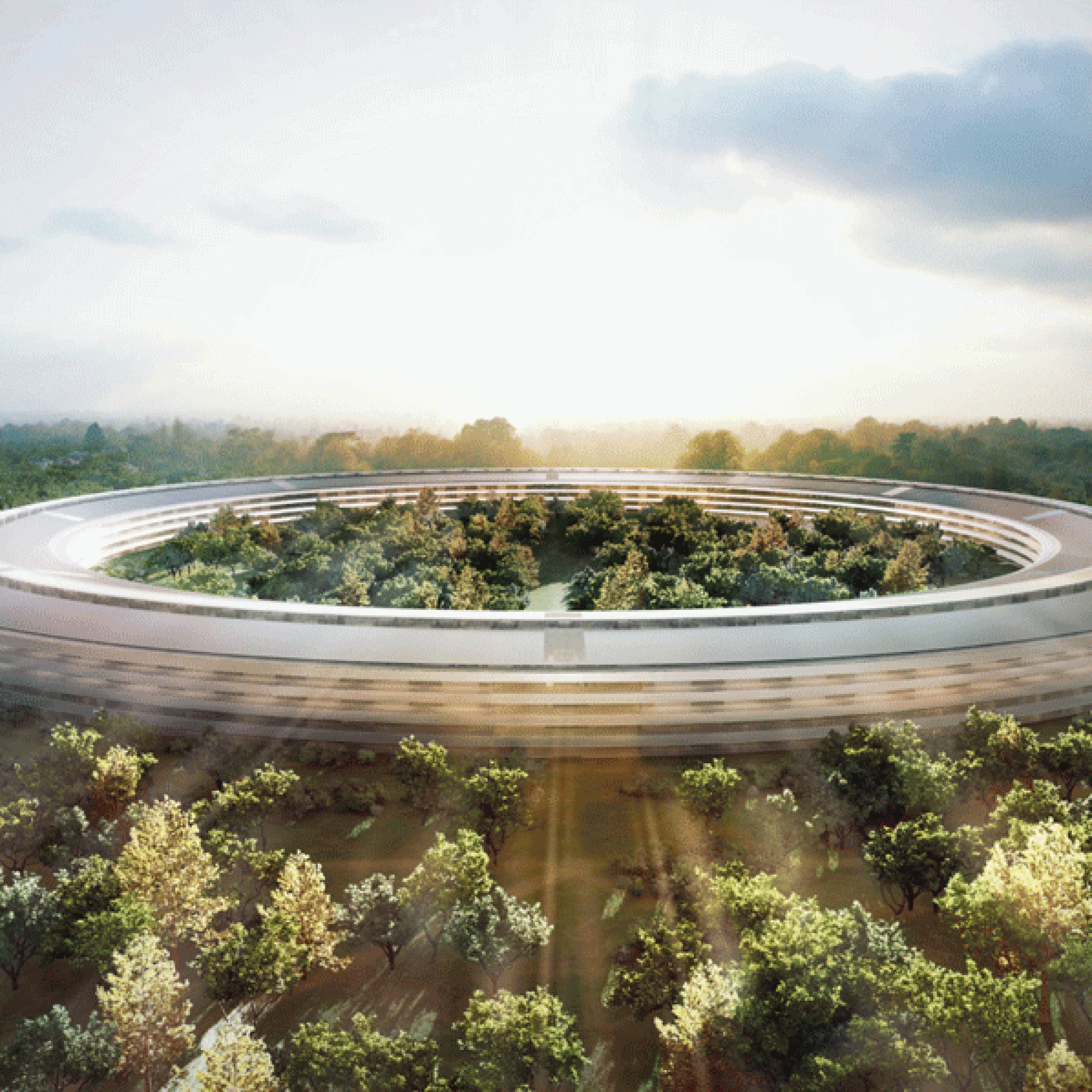 Ein Ufo zwischen den Bäumen: So soll der Apple-Campus aussehen wenn er fertig ist. 