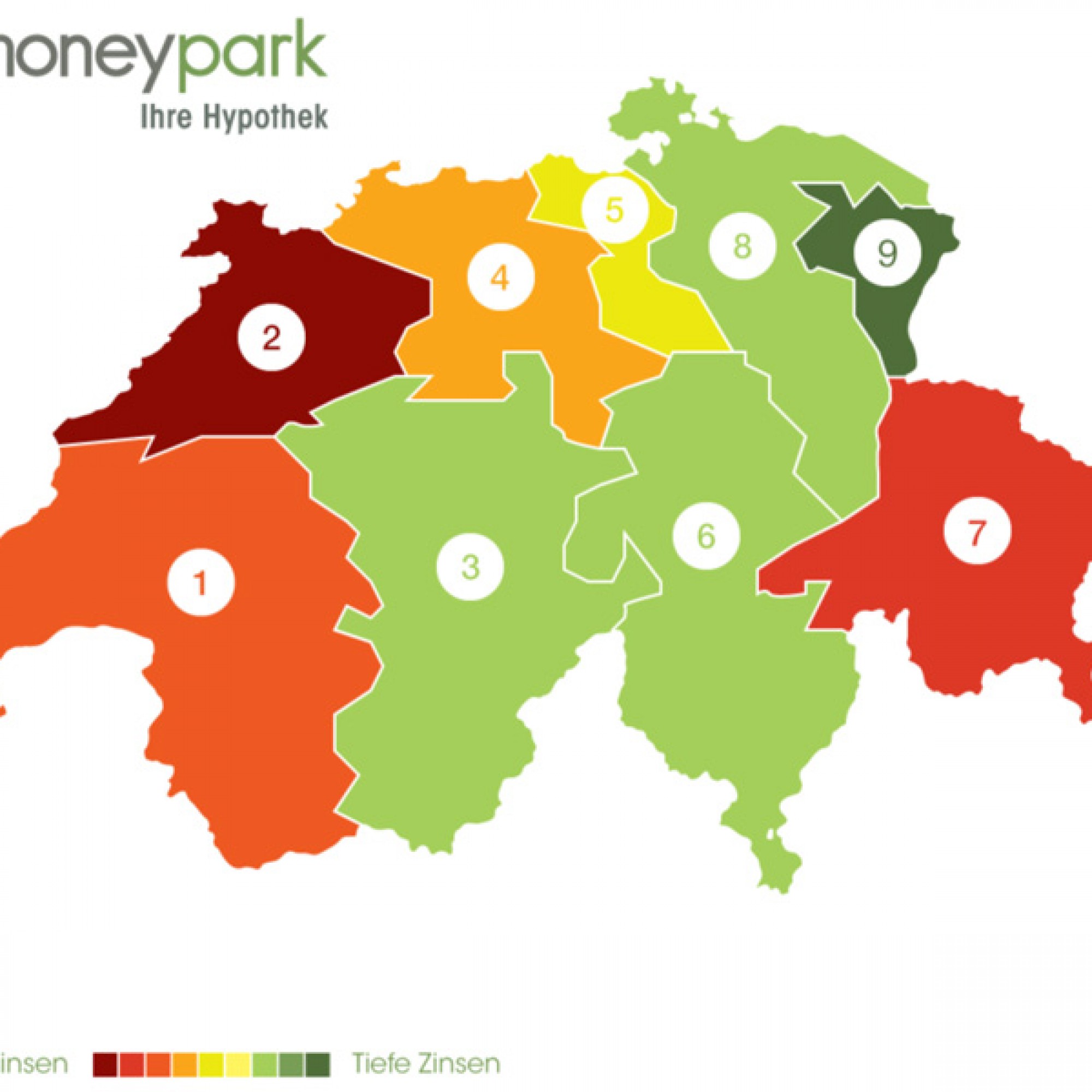 Die höchsten und niedrigsten Zinsen nach Regionen (Grafiken zvg)