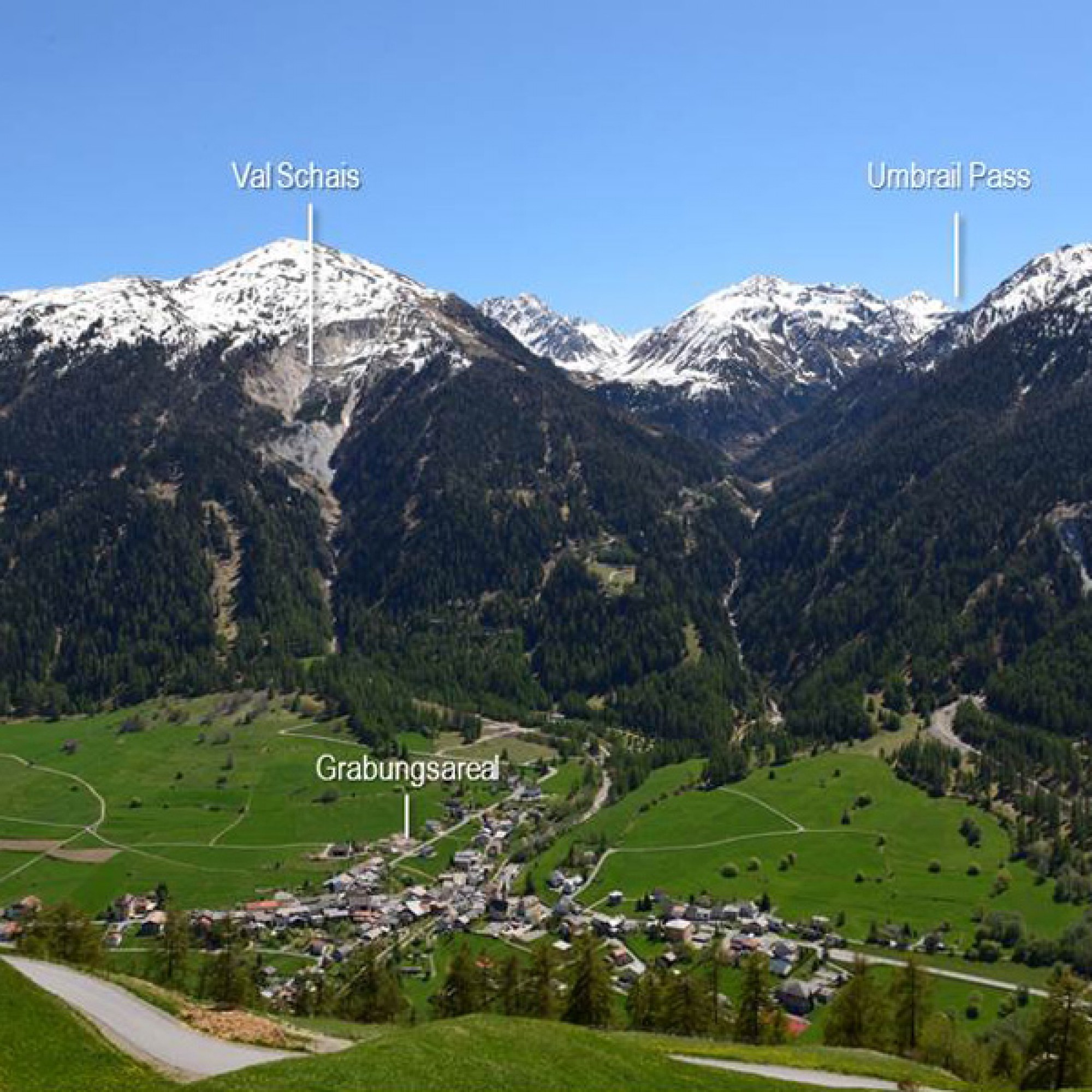 Am Ortsrand von Santa Maria  Val Müstair wurden die Überreste einer mittelalterlichen Kapelle freigelegt.  (Alle Fotos: Archäol. Dienst Graubünden) 