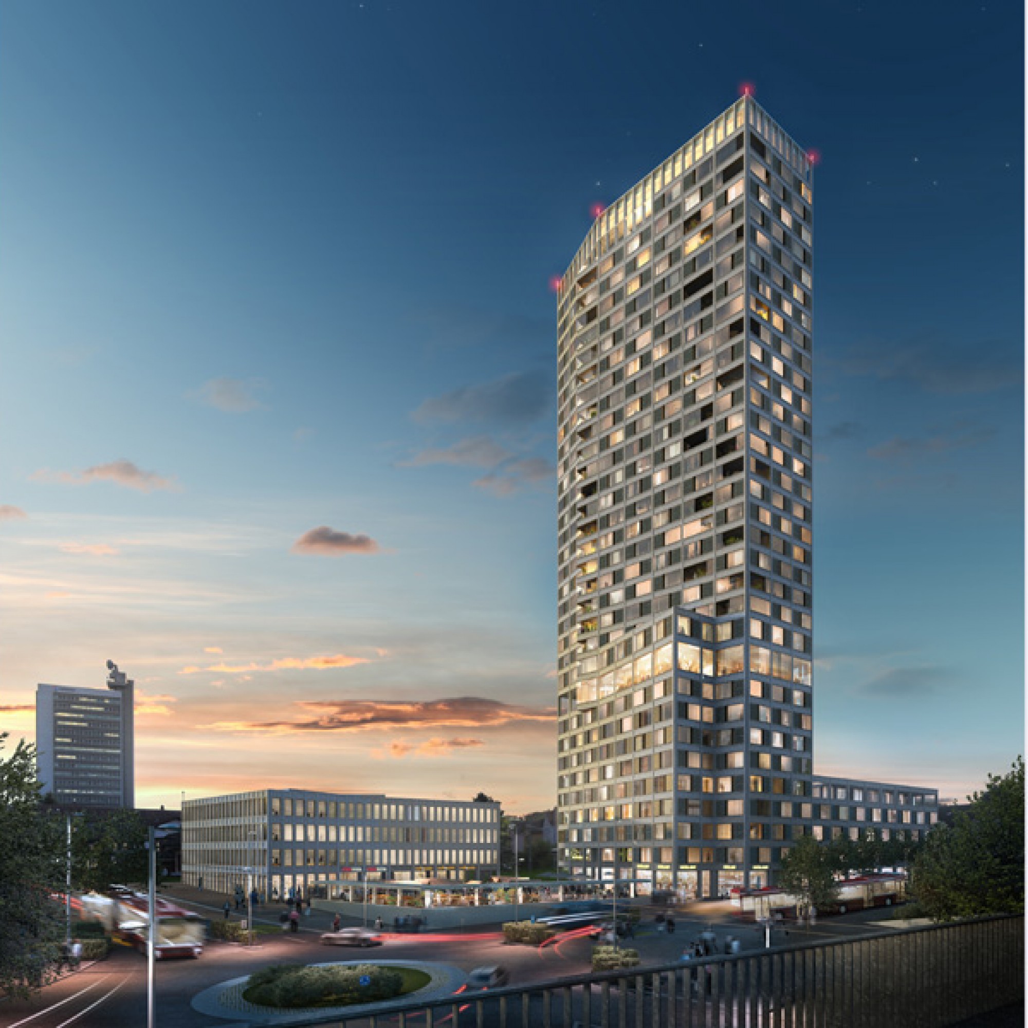 Das Ostermundiger Hochhaus soll das neue Wahrzeichen der Agglomerationsgemeinde werden und auf die ganze Region ausstrahlen. (Visualisierungen zvg)