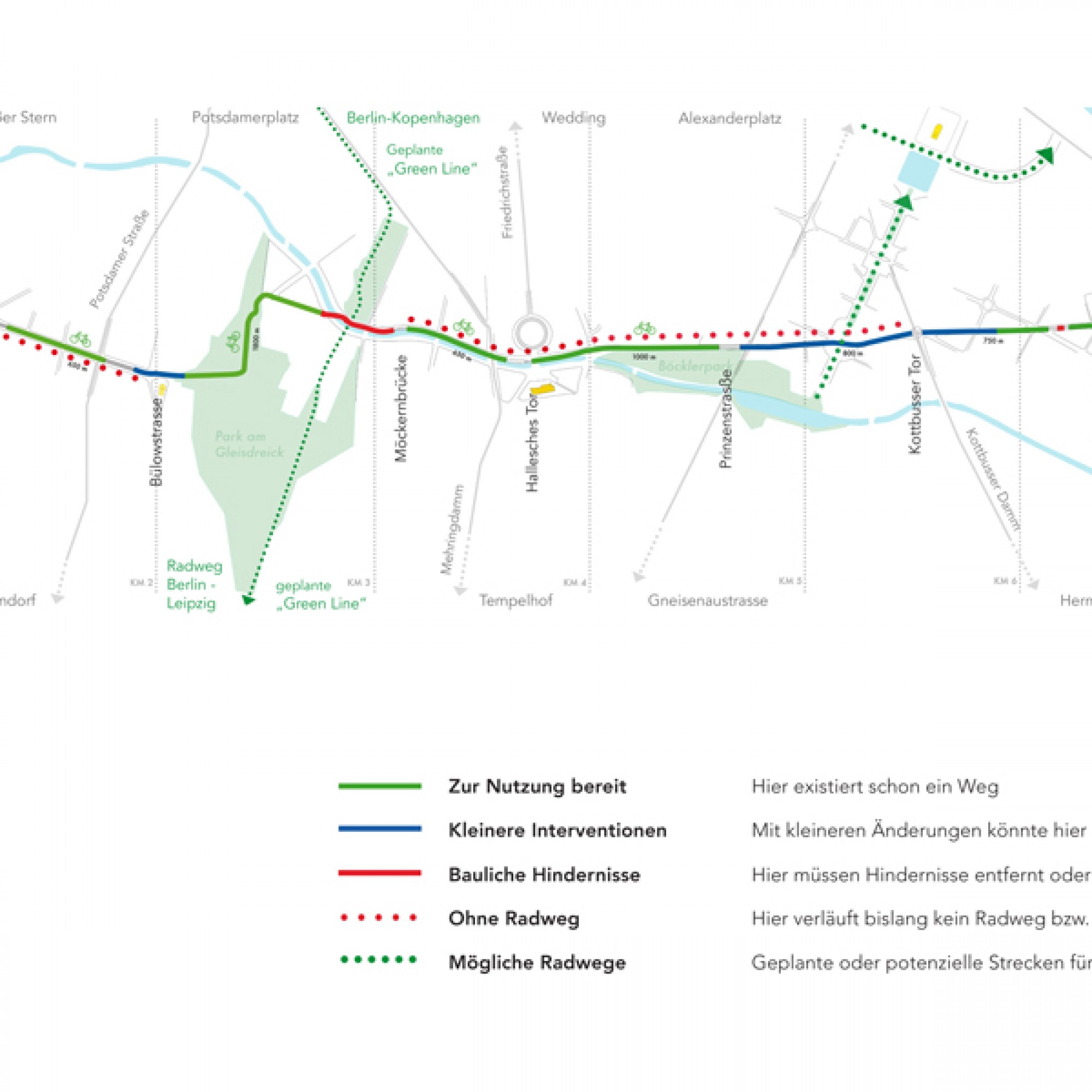 Der geplante Streckenverlauf des Berliner Radwegs (Illustrationen zvg)