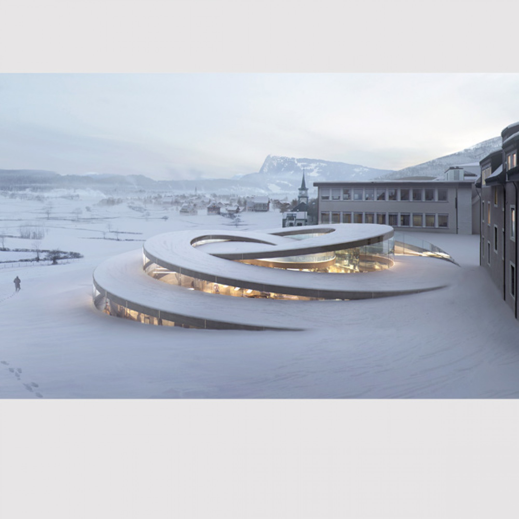 Bjarke Ingels entwarf in der Schweiz das Audemars Piguet Museum in Le Brassus VD.  (Visualisierung BIG / PD)