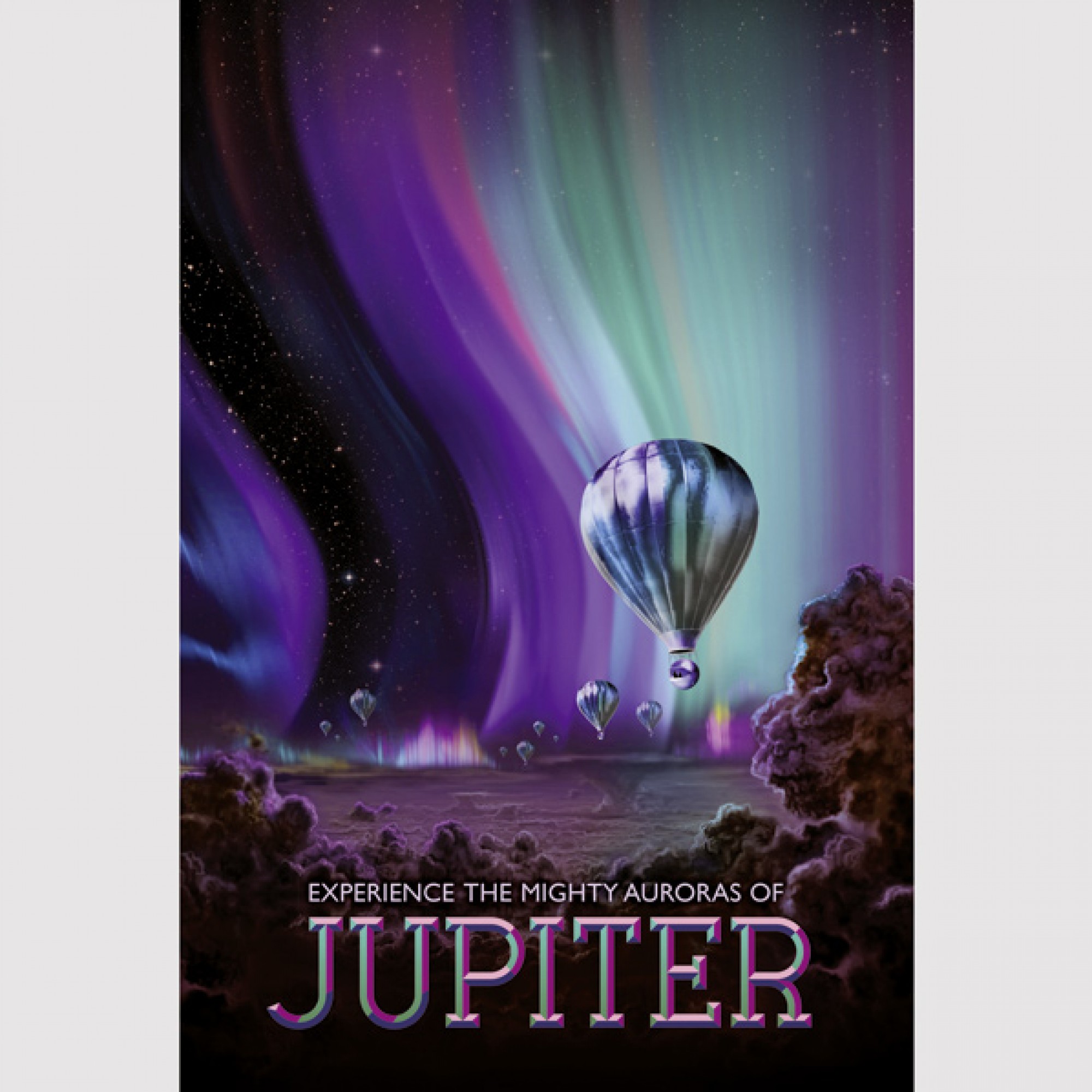 Schöne neue Reisewelt im Retrostil: Die Plakate des JPL für Reisen ins All. (Courtesy NASA/JPL-Caltech) 1/8