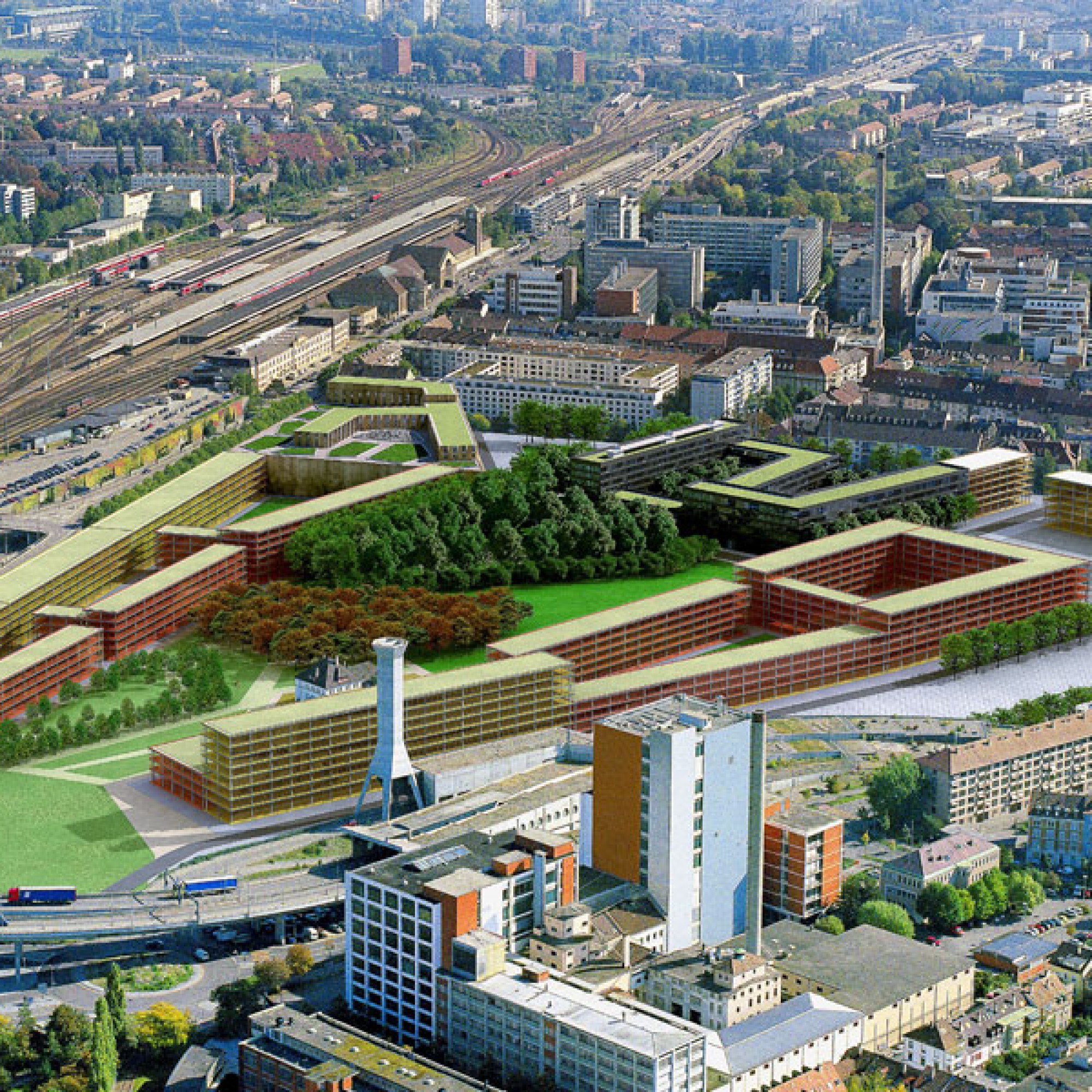 Auf dem Erlenmatt-Areal in Basel enstehen Hunderte von Neubauwohnungen (Visualisierung Vivico Real Estate GmbH)