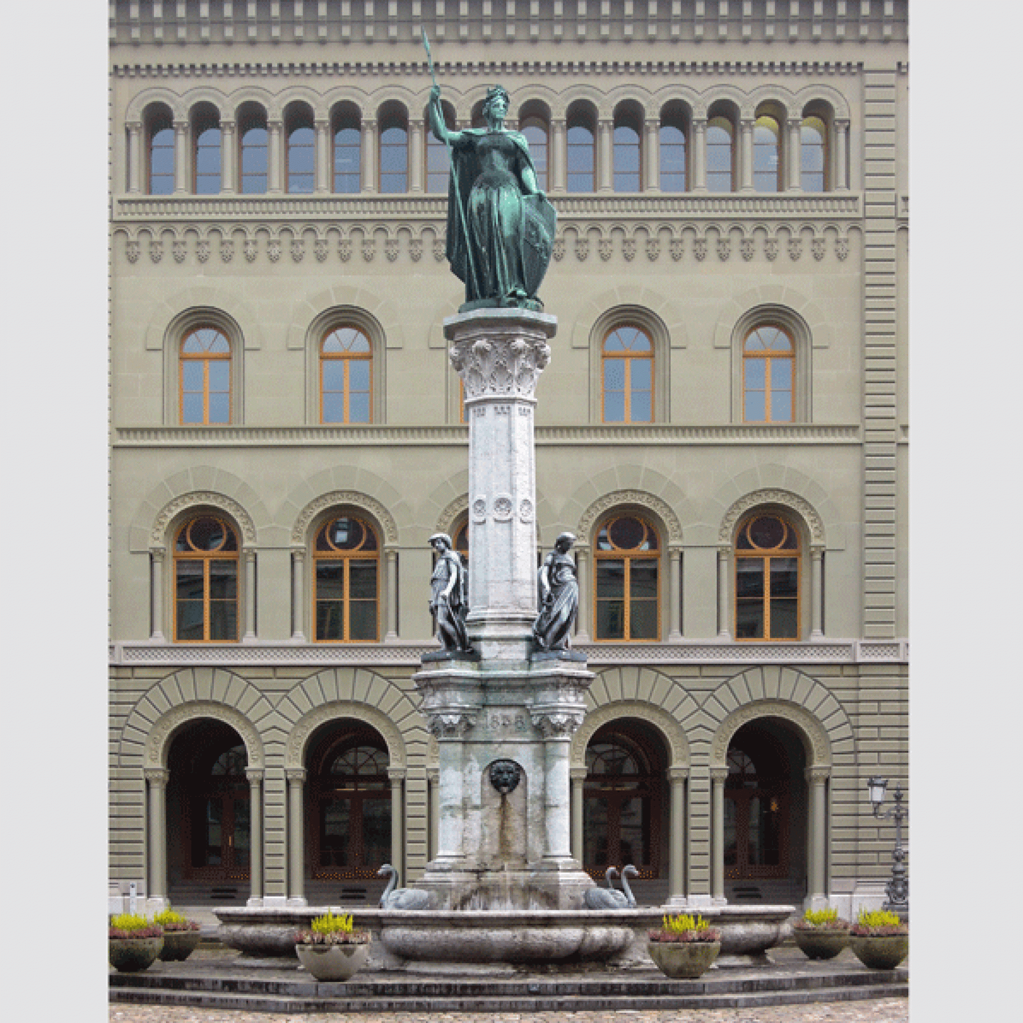 Die Berna krönt als wehrhafte Symbolfigur für Stadt und Kanton Bern den gleichnamigen Brunnen vor dem Bundeshaus West. (Bild: BBL)