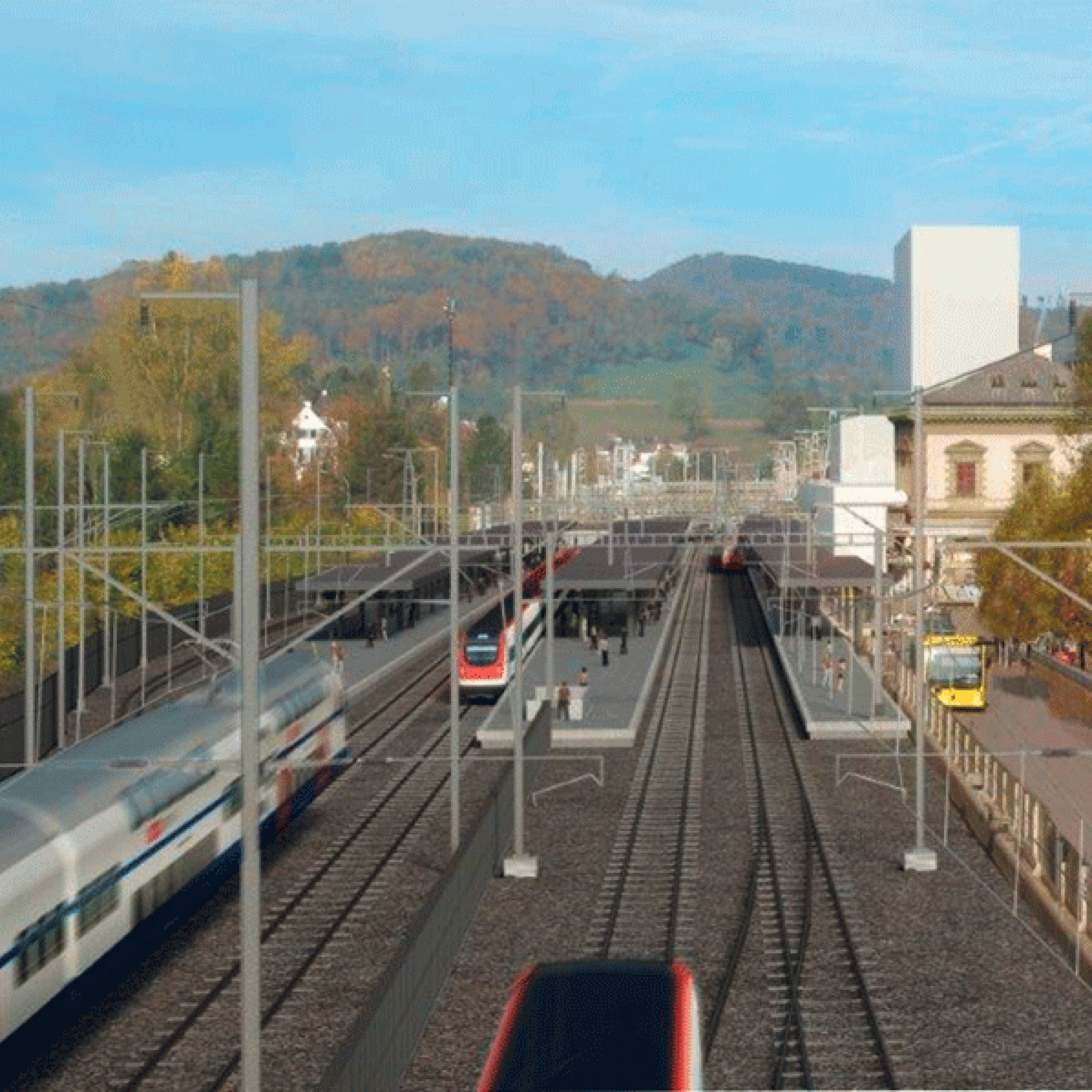 Der Bahnhof soll neu über vier statt über drei Gleise verfügen. (Visualisierung / zvg)