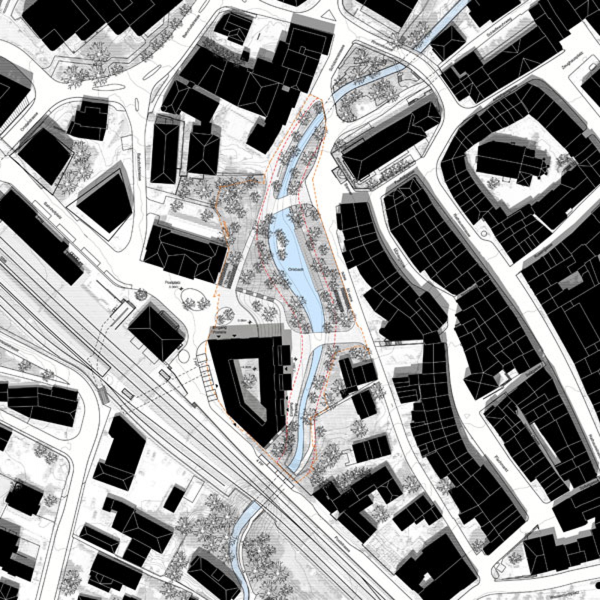 Situationsplan mit fünfeckigem Neubau am Postplatz Liestal (Christ & Gantenbein Architekten)