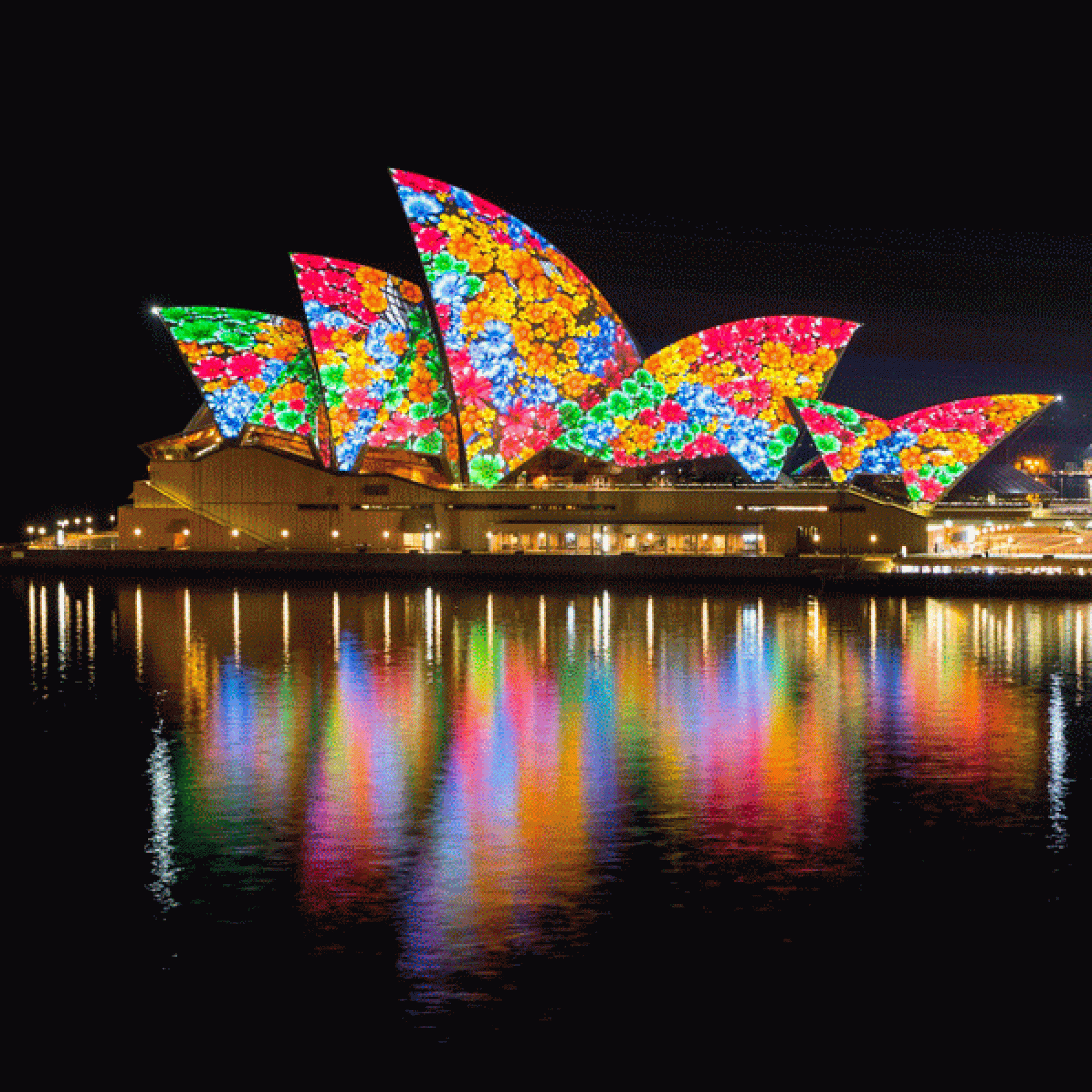 Blumen von Karla Dickens überwuchern das Dach. (Vivid Sydney) 1/4