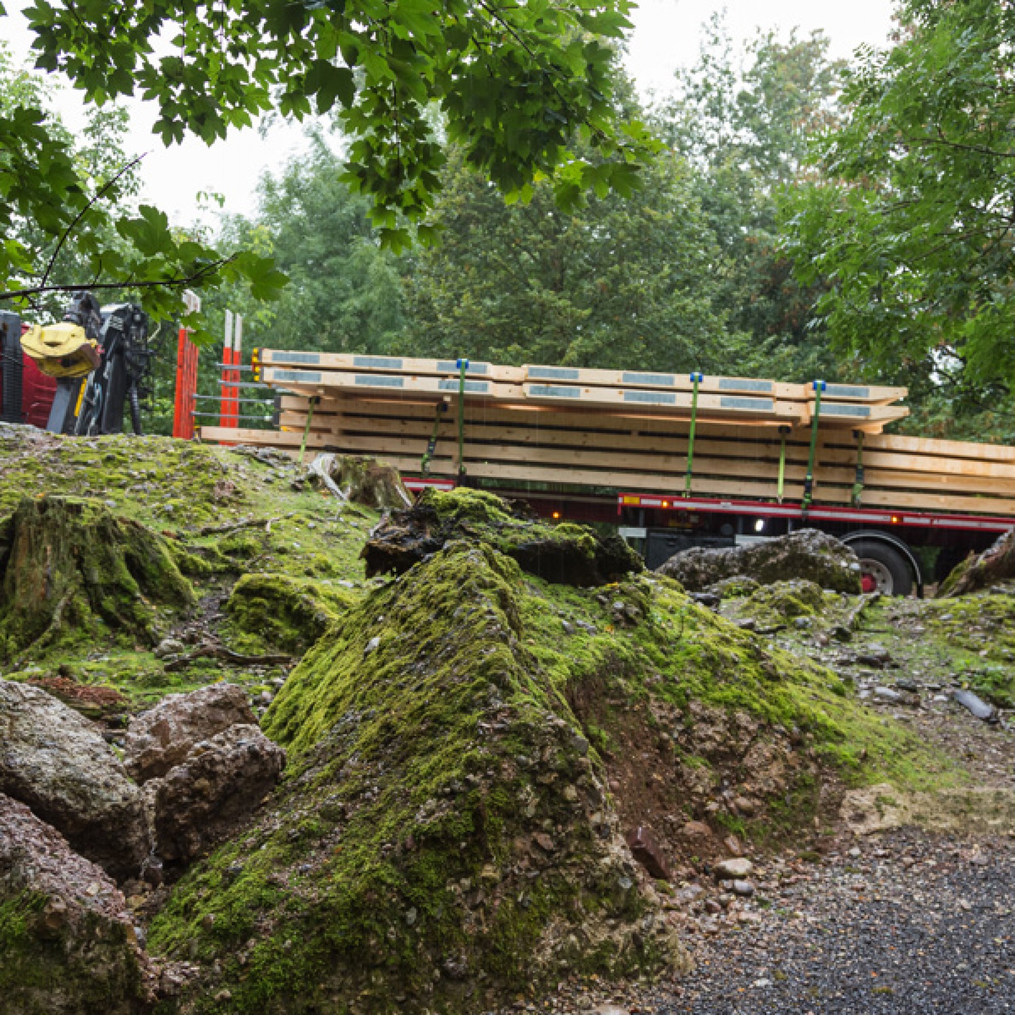 Die Holzelemente werden durch den Tierpark Goldau zur Baustelle transportiert. (zvg)