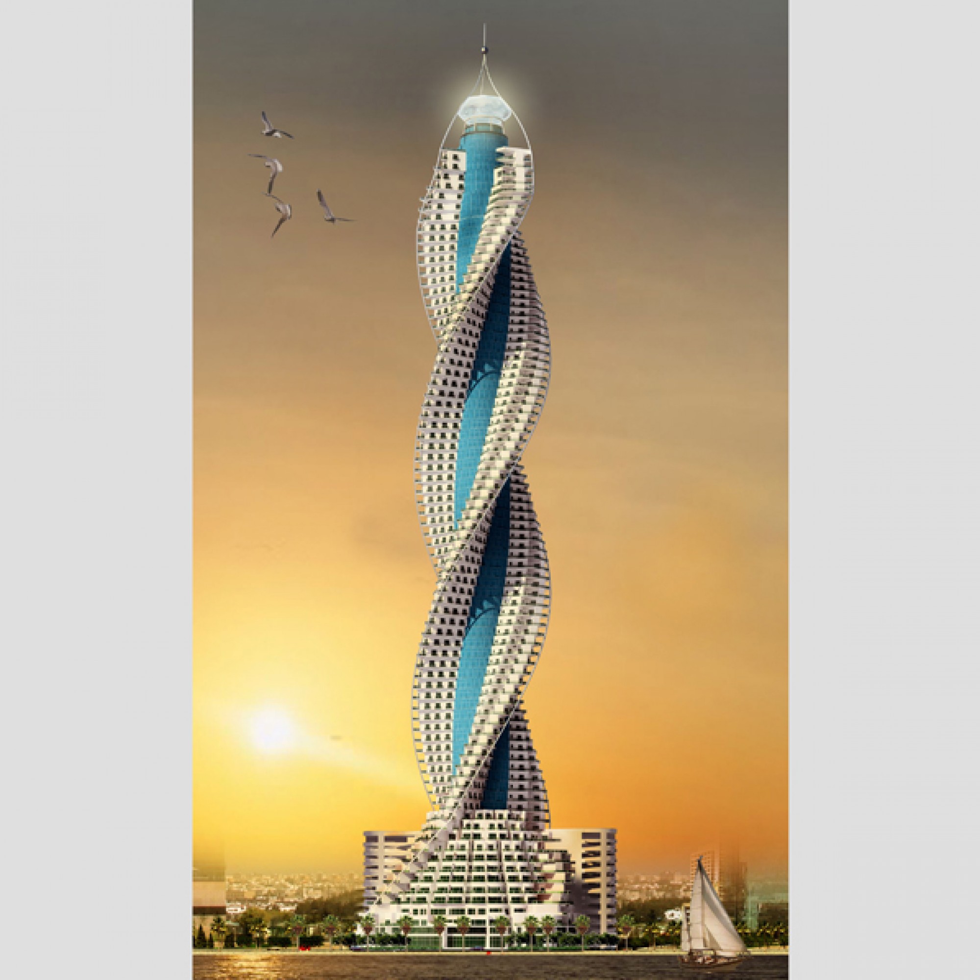  Rang 3, Diamond Tower, Dschidda, Saudi Arabien, Fertigstellung voraussichtlich 2019,  432 Meter hoch, 93 Stockwerke, Rotation total 360 Grad, Rotation pro Etage 3.847  Grad. (zvg)  