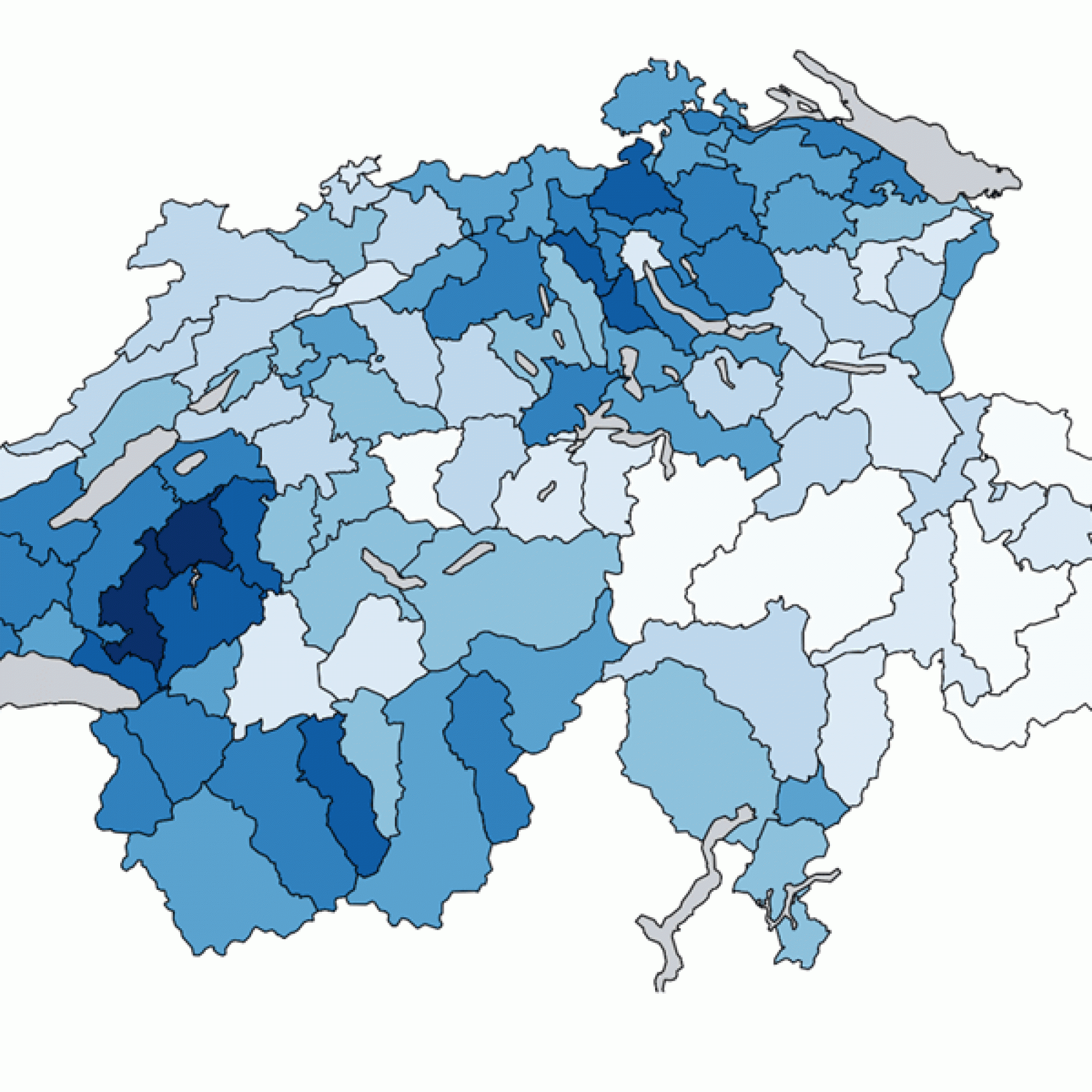 Entwicklung der Wohnbevölkerung 2015 bis 2040 (Grafik: FPRE; Quellen: Prospektivmodell FPRE, Kartengrundlage BFS Geostat/swisstopo)