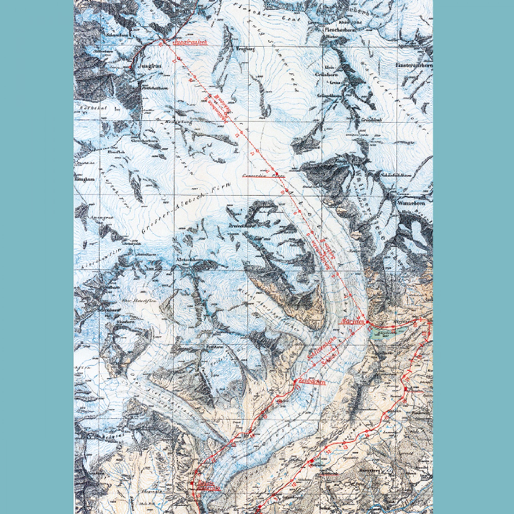 Verschiedene Varianten der „Aletsch-Jungfrau-Bahn“ werden Anfang des letzten Jahrhunderts evaluiert. Doch die technischen Schwierigkeiten und die finanziellen Kosten waren zu gross.