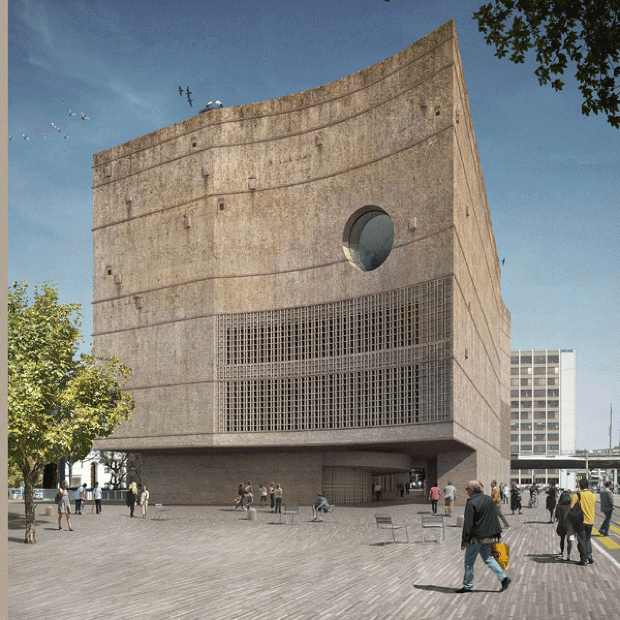 So soll das geplante Ozeanium bei der Heuwaage in Basel von aussen aussehen. (Visualisierung zvg)
