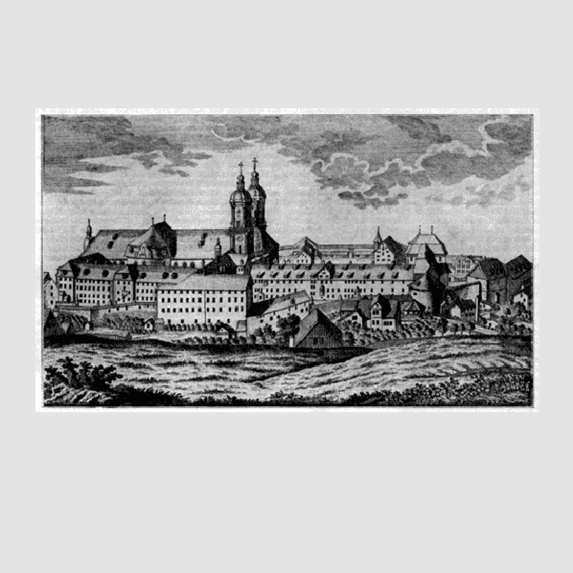 Das Kloster St. Gallen nach dem Neubau um 1769 auf einem zeitgenösssischen Stich. (Bild: gemeinfrei)