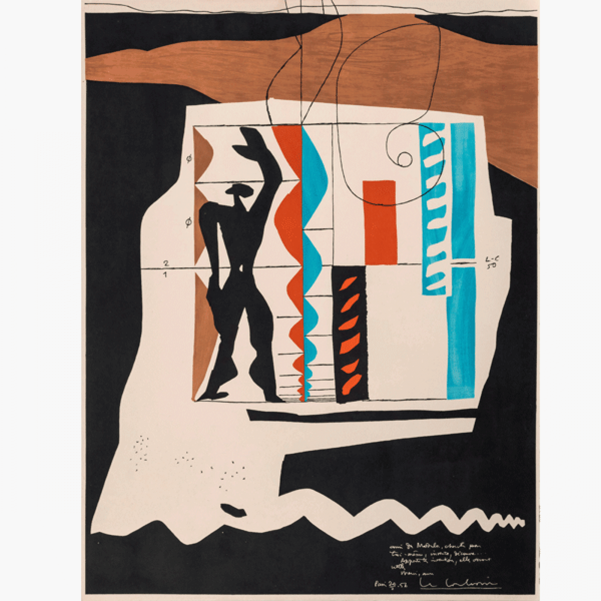 Das wohl berühmteste Motiv Le Corbusiers: Der «Modulor». Eine Lithographie aus der ersten Edition 1956.  (Bild: © FLC/2017, ProLitteris, Zurich)