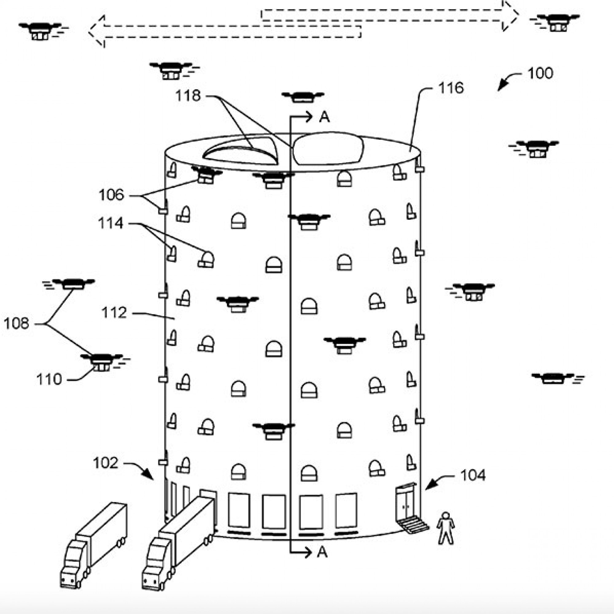 Damit fleissige Dronen ausschwärmen: der Dronenturm von Amazon. (United States Patent and Trademark Office)