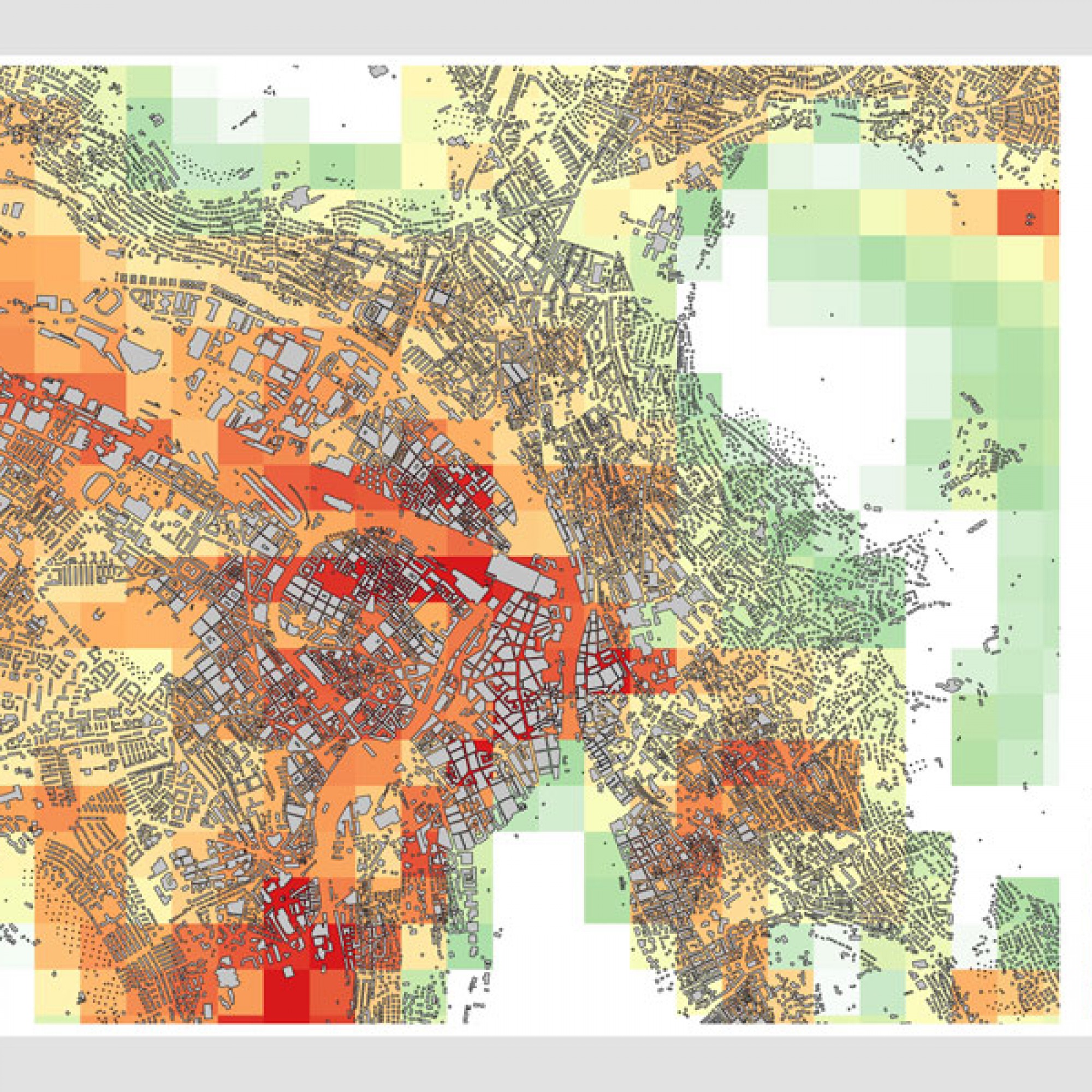 Hitzeinseleffekt in Zürich während der Hitzewelle im Juni 2017: Stadtplan der Limmatstadt mit den modellierten mittleren Lufttemperaturen.  (Bild: zvg)