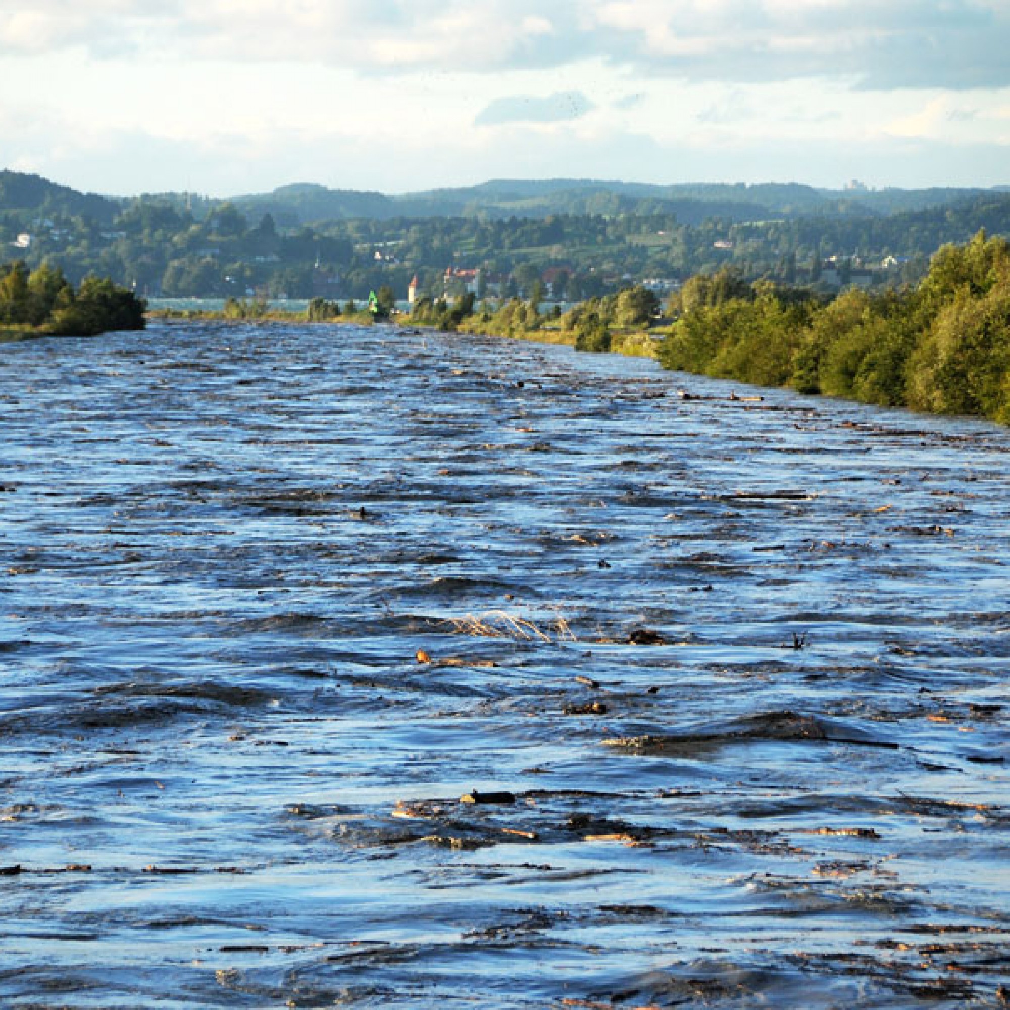 Hochwasser beim Alpenrhein, Symbolbild. (Alfons J. Kopf pixelio.de)