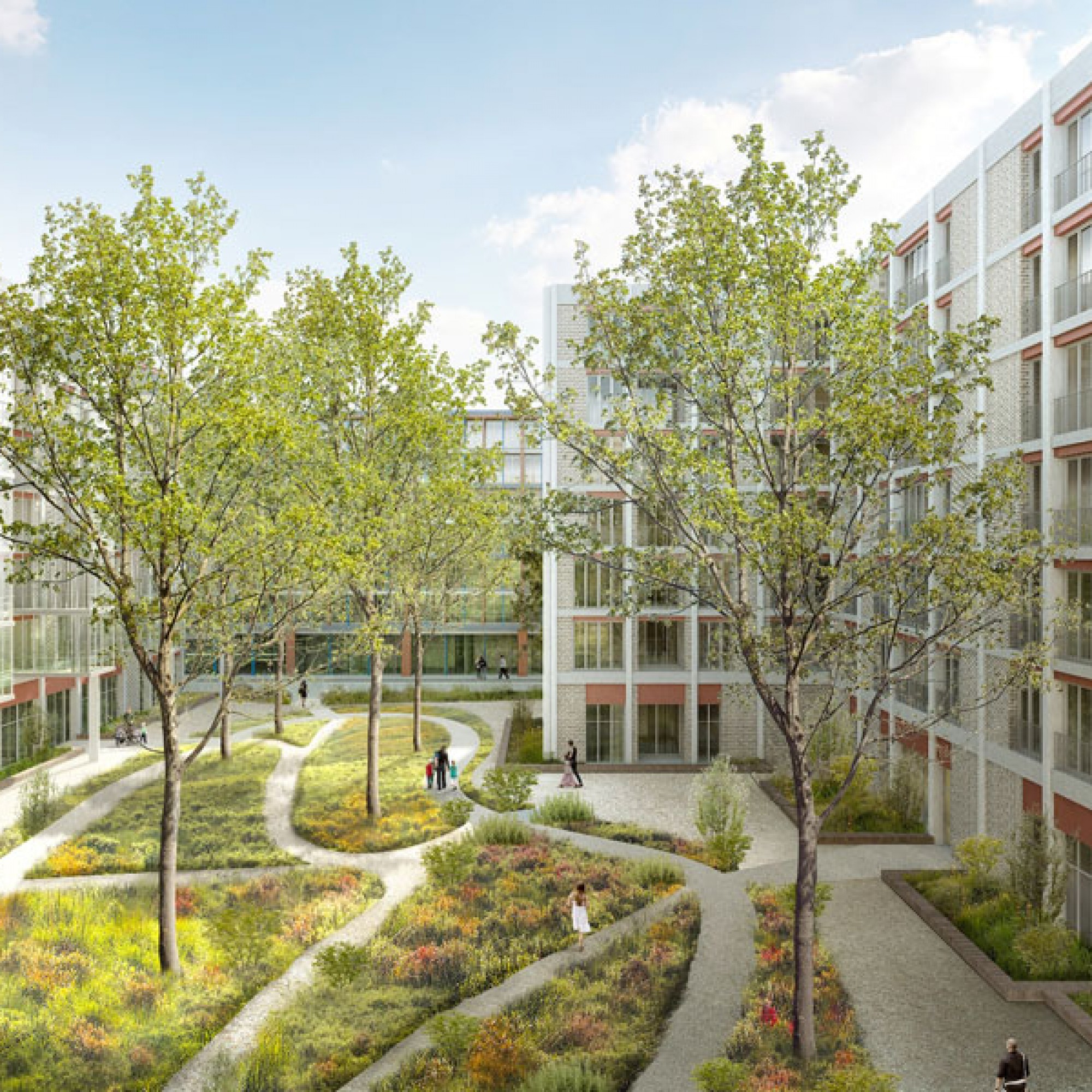 In Winterthur Neuhegi entsteht mit «Kim» ein Gesamtprojekt. Es beinhaltet ein Wohngebäude (Bild) sowie ein Büro- und Gewerbegebäude. (Visualisierung BDE Architekten, Winterthur)