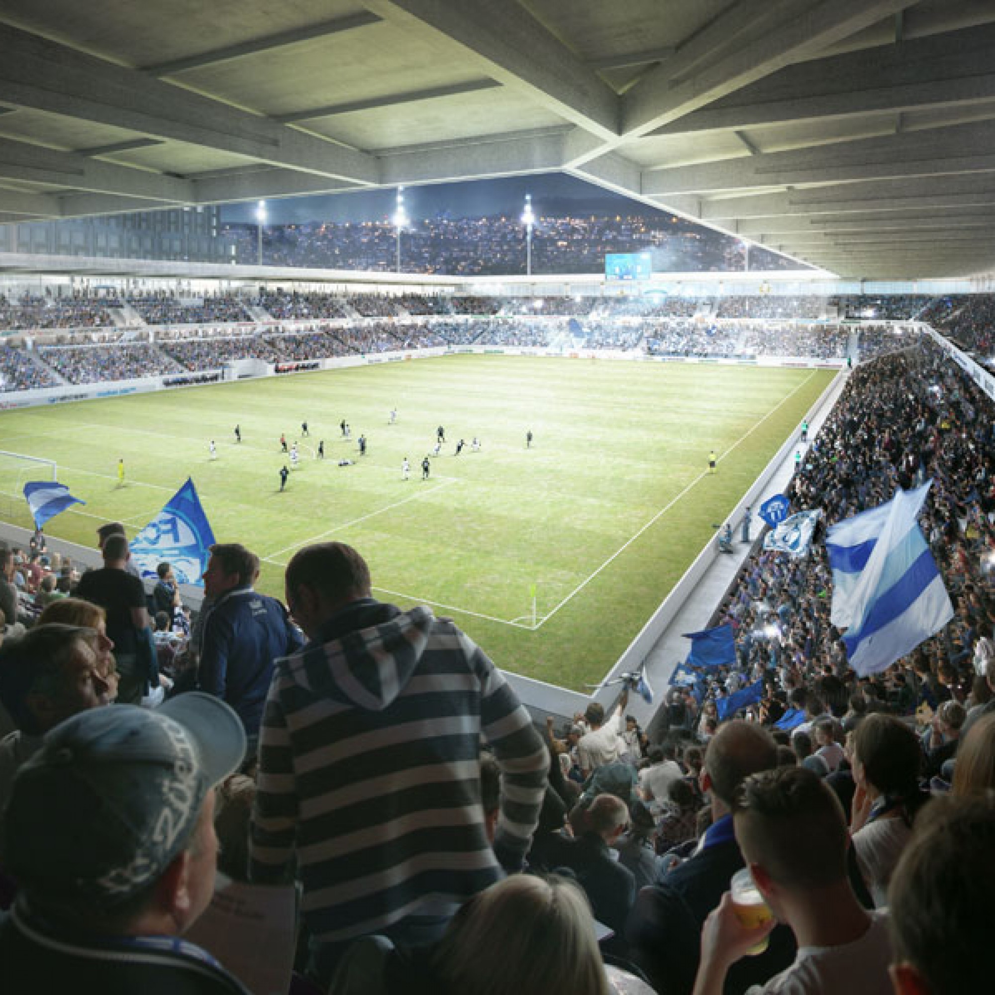 Das neue Fussballstadion. (Visualisierungen nightnurse images, Zürich)