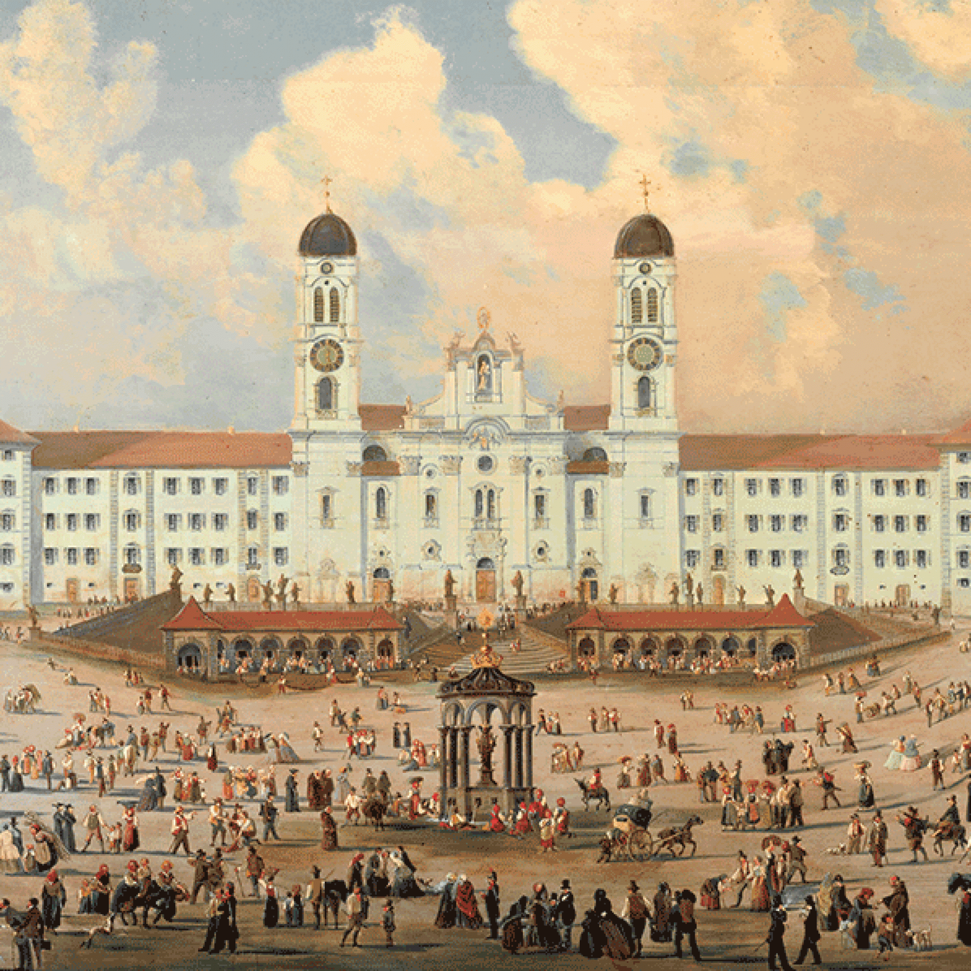 Das Kloster Einsiedeln um 1840/1850. Öl auf Holz. Kloster Einsiedeln, Kunstsammlung. 