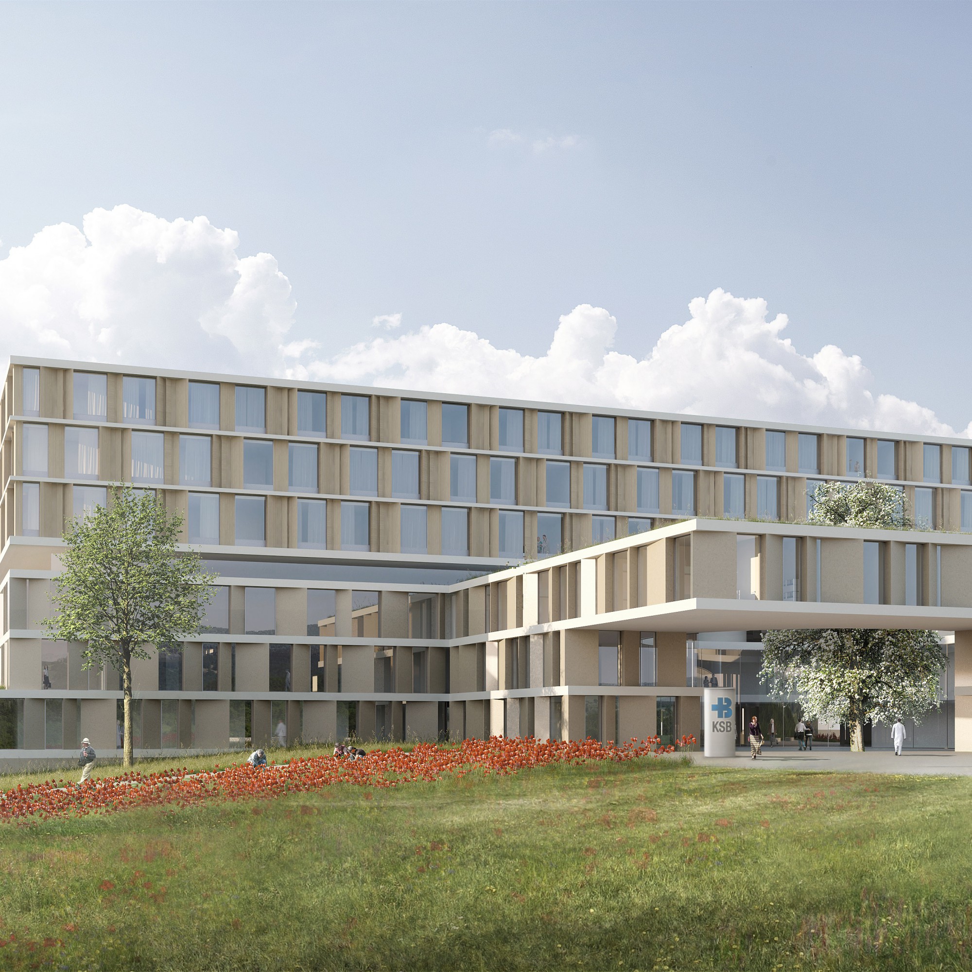 Der Neubau des Kantonsspitals Baden ist in zwei ineinander verschränkte Baukörper konzipiert und soll im Jahr 2022 bezugsbereit sein.
