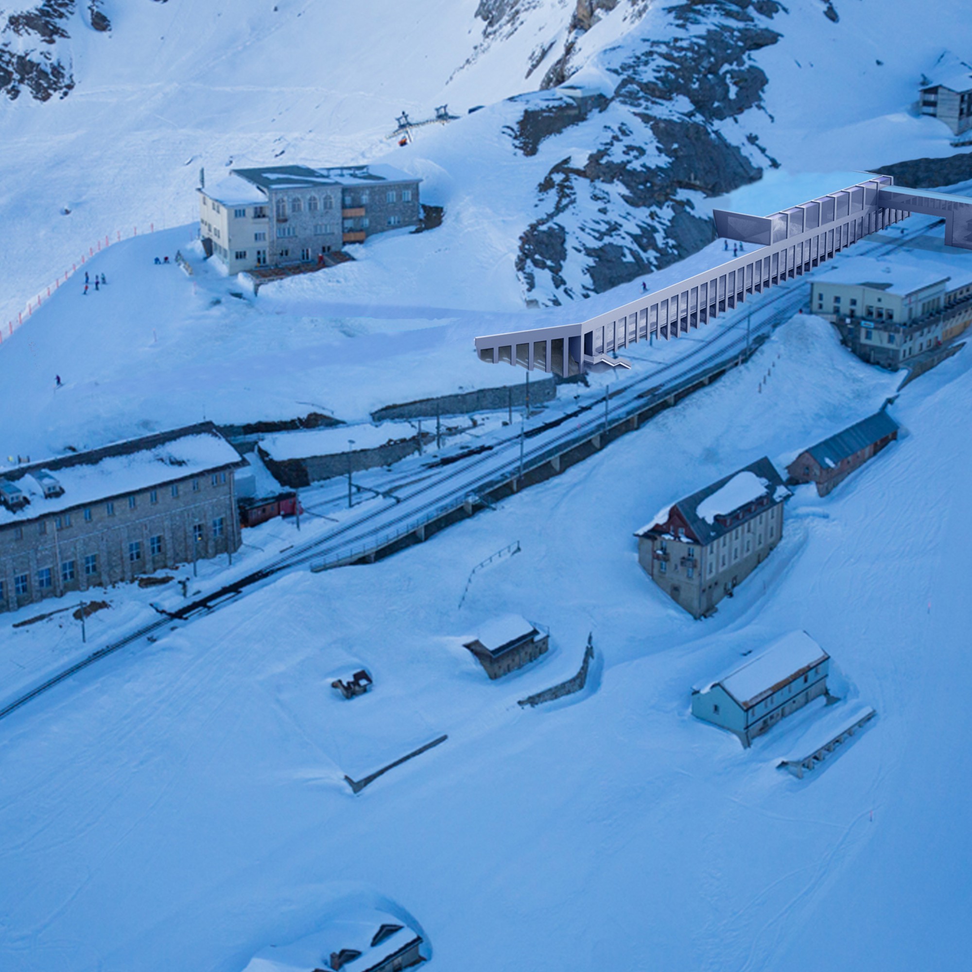 Visualisierung der 3S-Bahn mit Station Eigergletscher.