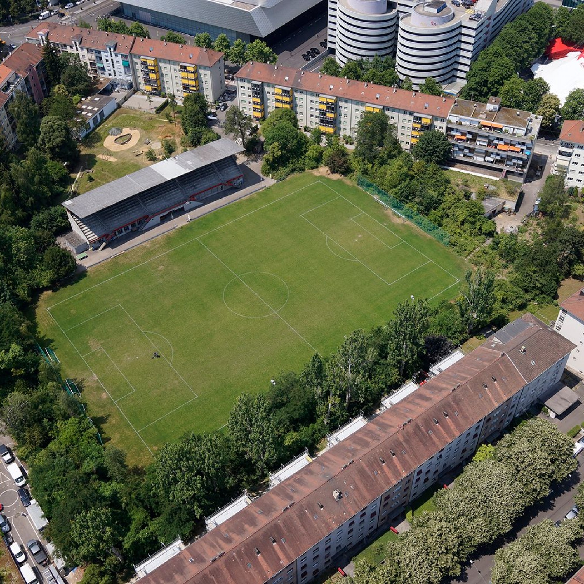 Das Landhof-Areal heute aus der Vogelperspektive