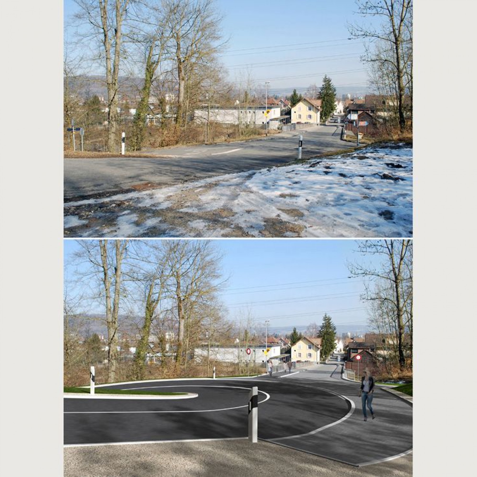 Habsburgerbrücke in Windisch: Oben die heutige Brücke mit der Habsburgerstrasse 401, unten die neue Linienführung an den Kreisel Unterwerkstrasse.