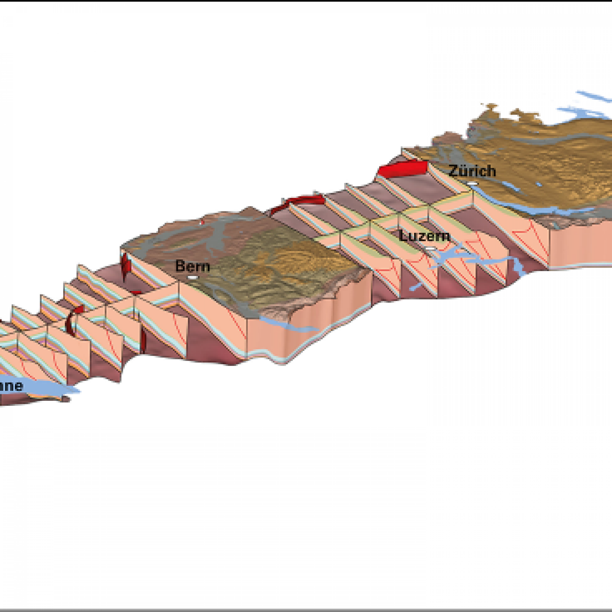 Das dreidimensionale Modell GeoMol zeigt den Untergrund des Schweizer Mittellandes.