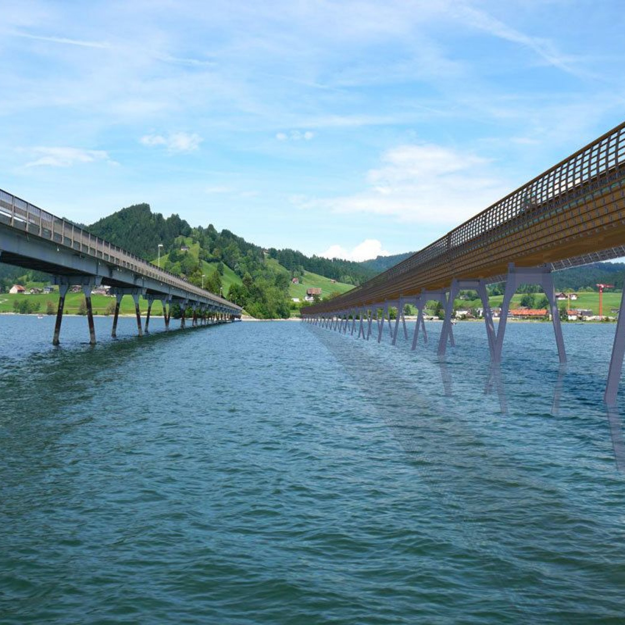 So könnte die Holzbrücke über den Sihlsee aussehen.