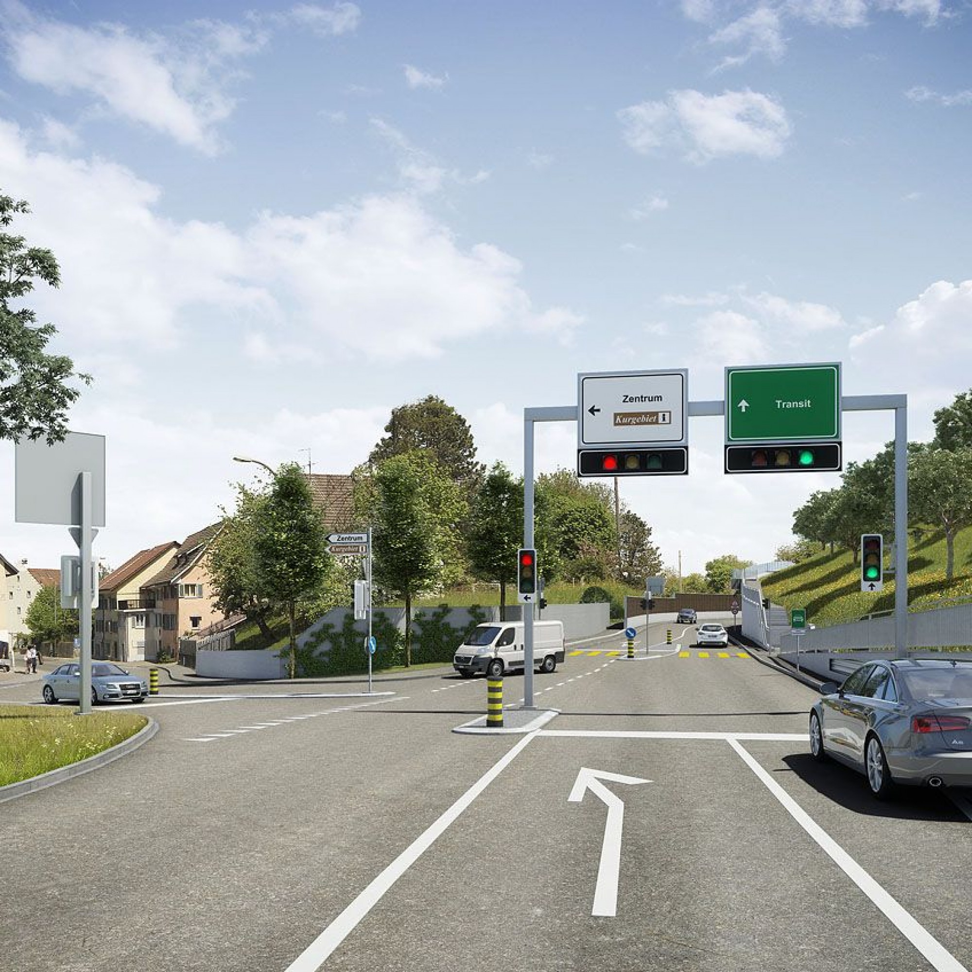 Visualisierung des Knotens Bruggerstrasse und Hangeinschnitt.