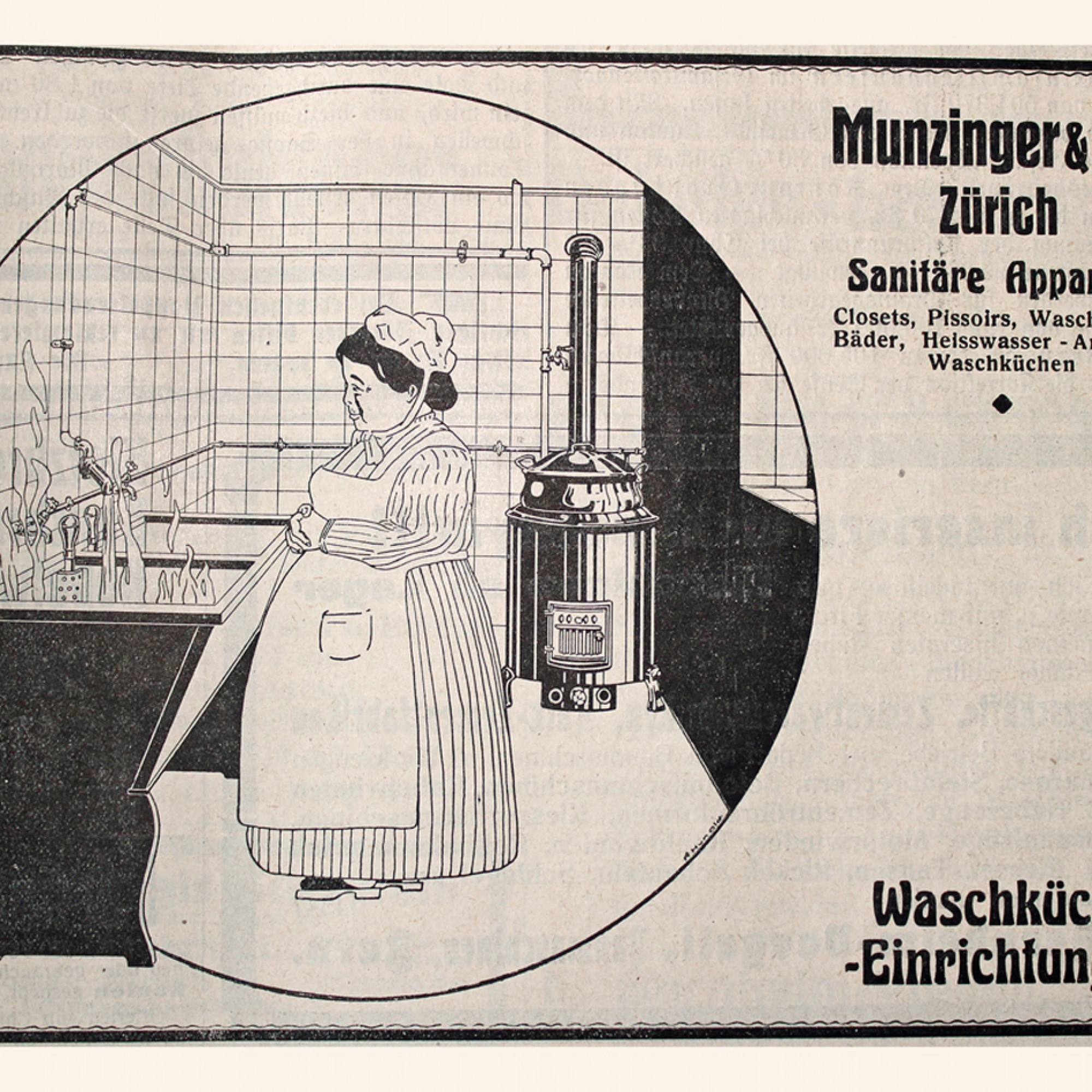 Ein weiteres Exemplar von Munzinger & Co. AG. Wieso es da im Lavabo zu brennen scheint, verstehen wir auch nicht ganz. 