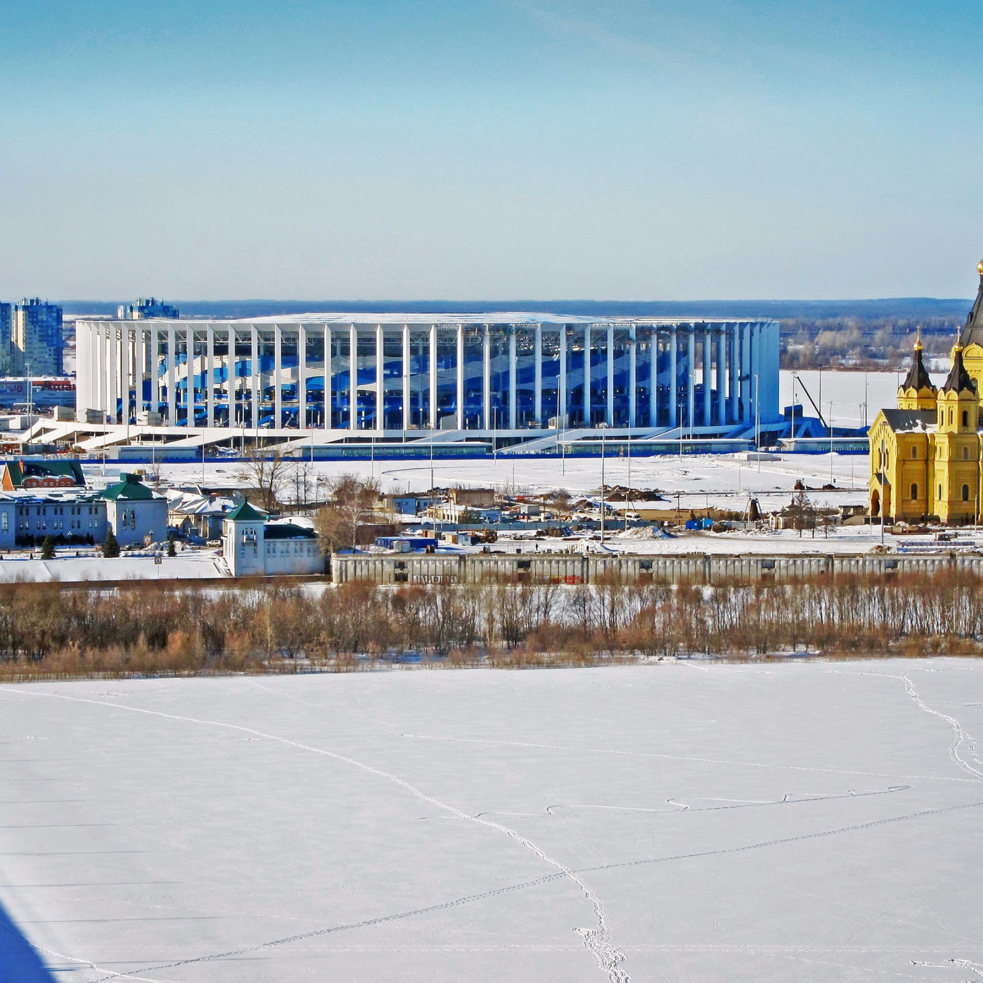 Die Baustelle des Stadions Nischni Nowgorod im Feburar 2018.
