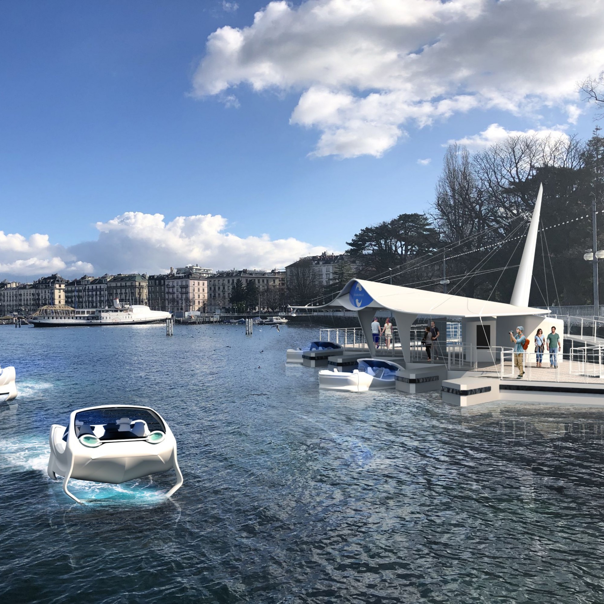 So könnte die Anlegestelle für die „Sea Bubbles“ am Ufer des Genfer Sees aussehen.