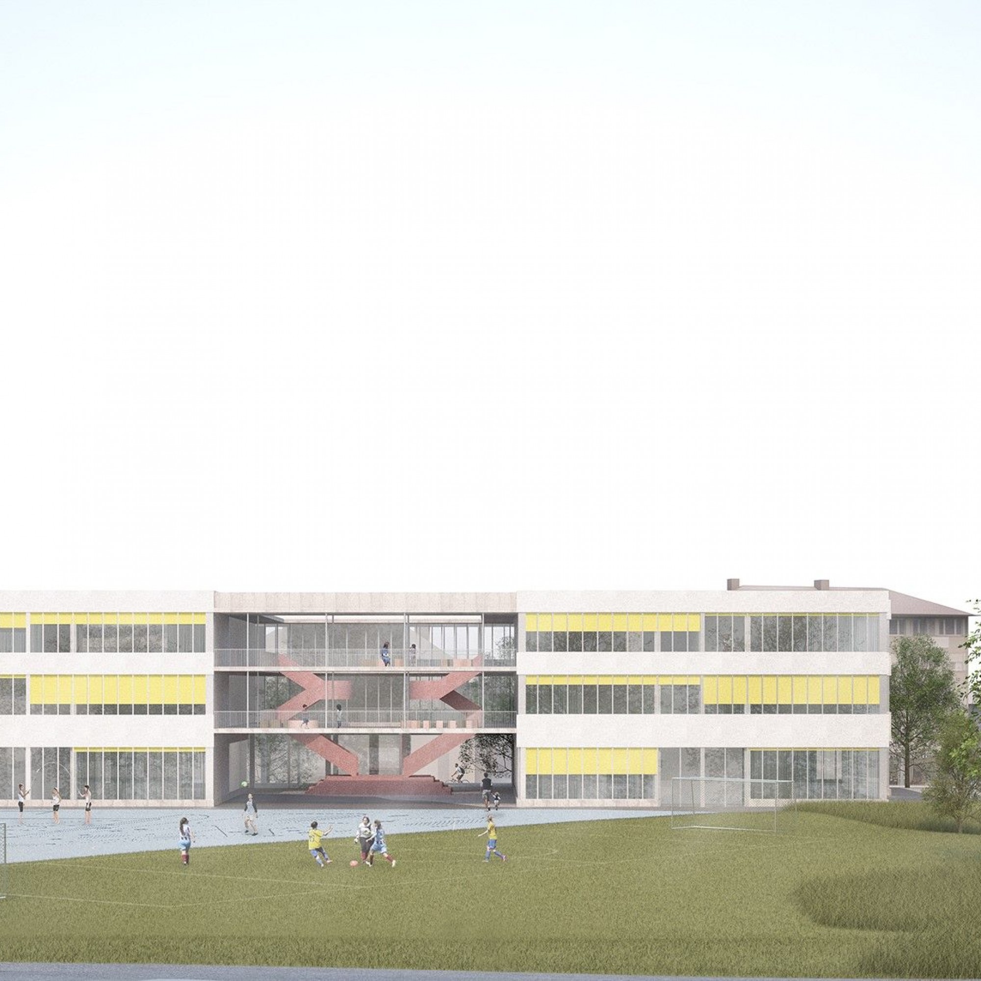 So soll die Schule in der neuen Siedlung auf dem Guggach-Areal aussehen.
