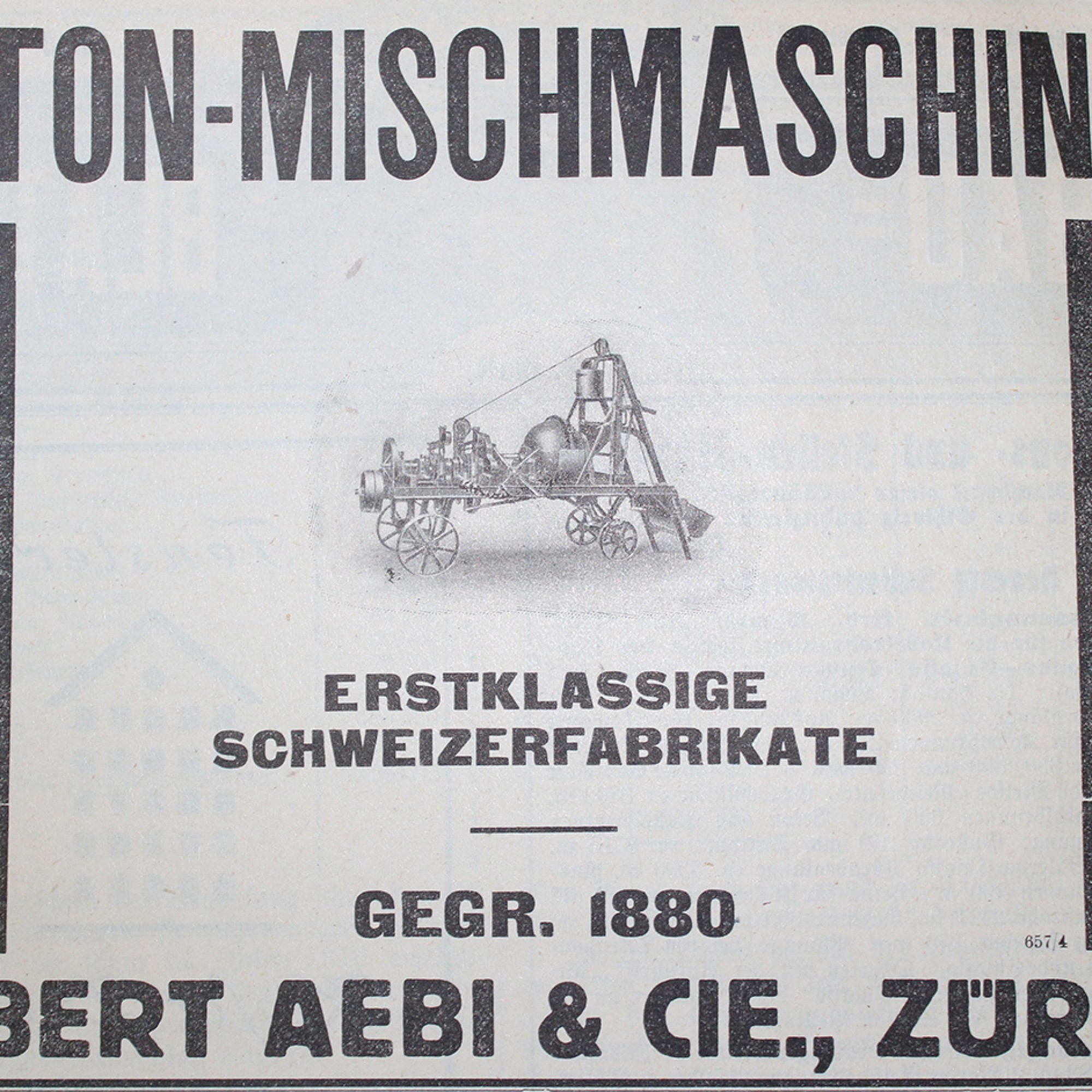 Wenn man an eine Beton-Mischmaschine denkt, kommt einem ein kleiner rundförmiger Zylinder in den Sinn. Vor mehr als 100 Jahren bestand die Maschine noch aus vielen weiteren Teilen und war um einiges grösser. Auch die heutige Robert Aebi AG bietet ein brei