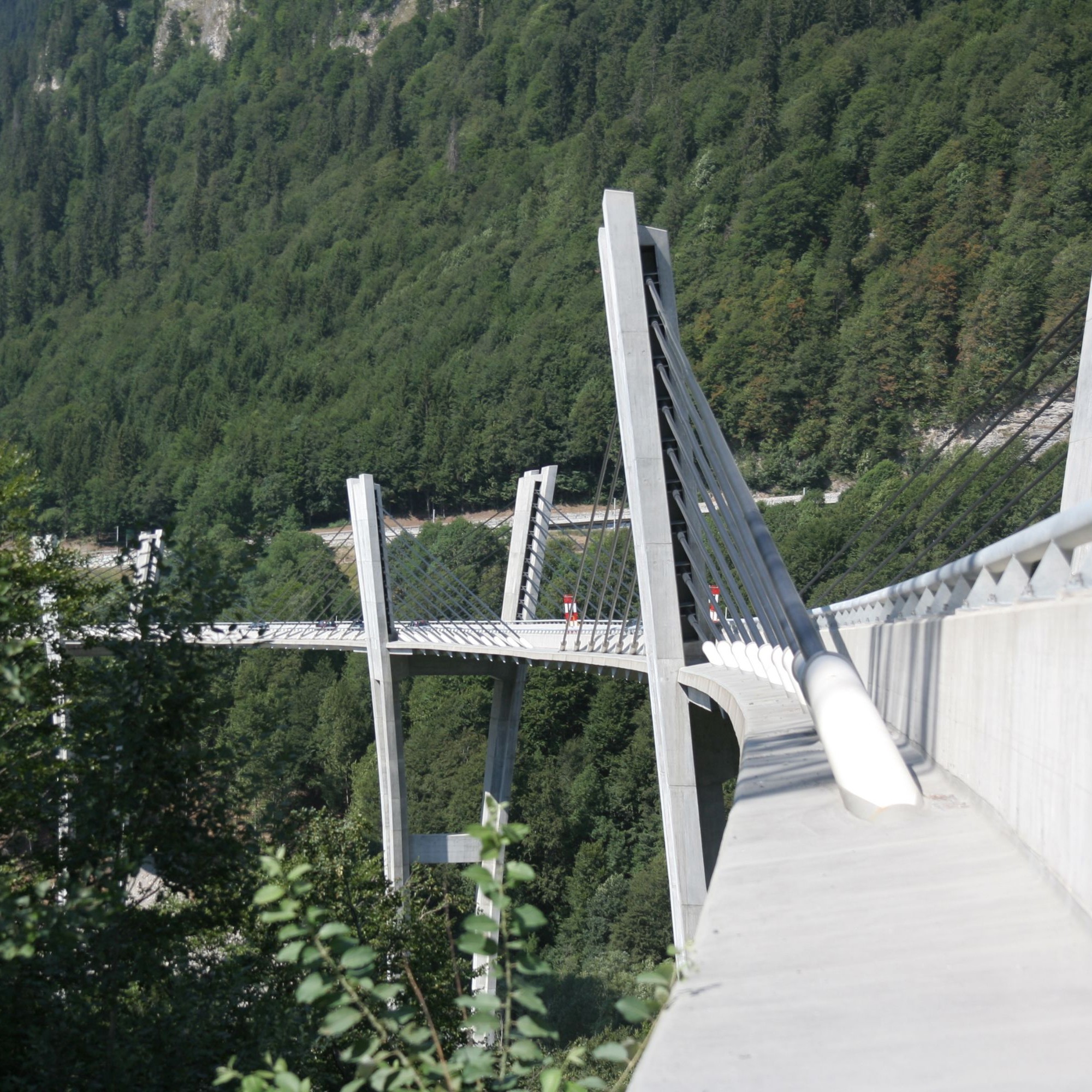 Die Sunnibergbrücke ist einer der letzten Entwürfe des Bauingenieurs Christian Menn. Die Schrägseilbrücke besteht aus Stahlbeton und Spannbeton und wird von Stahlseilen gehalten, über die vier Pylone gespannt sind.