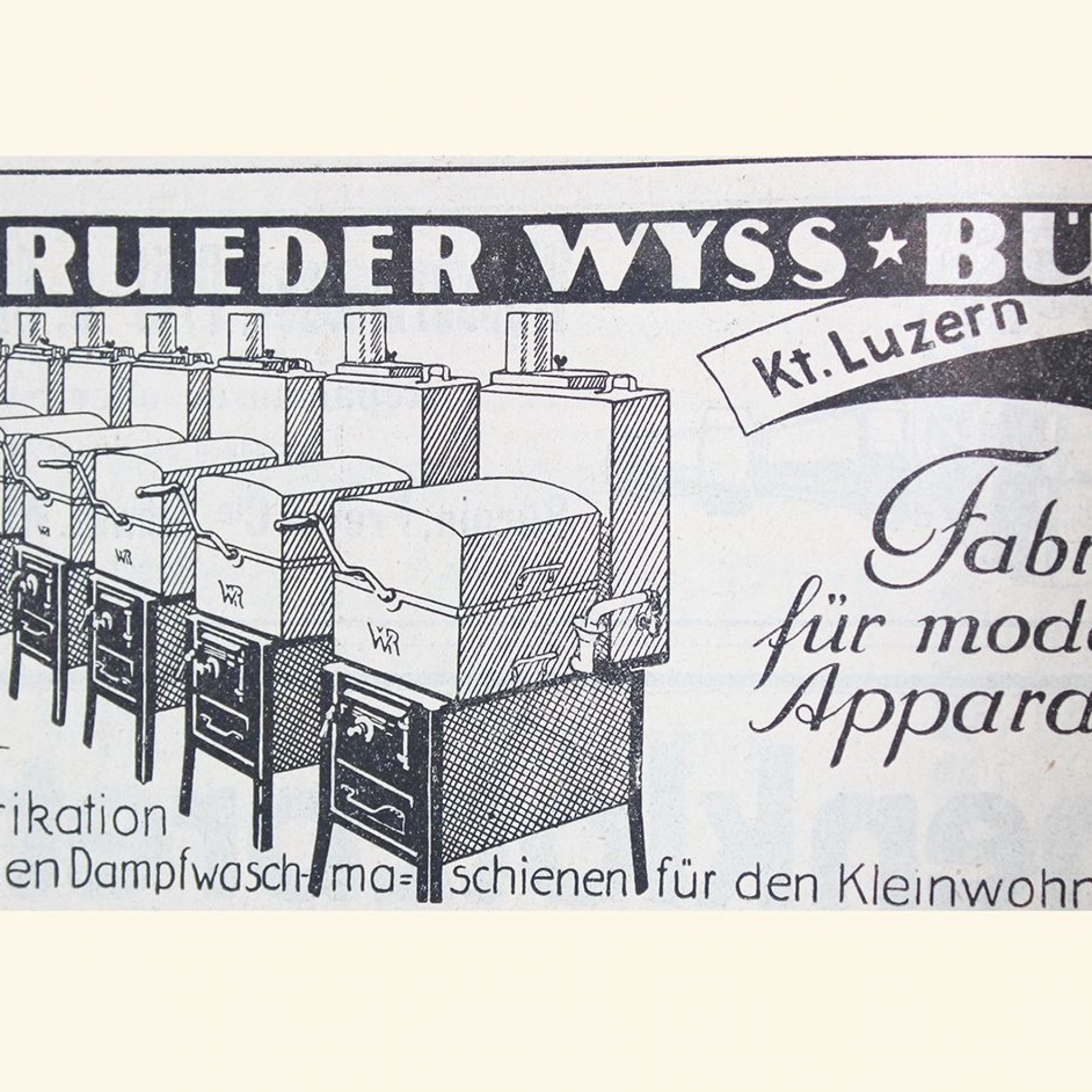 Um 1920 musste die eigene Wäsche in sogenannten Dampfwaschmaschinen gewaschen werden. Das Kurbeln erfolgte hierbei von Hand. Wie lange ein Waschgang wohl dauerte? 