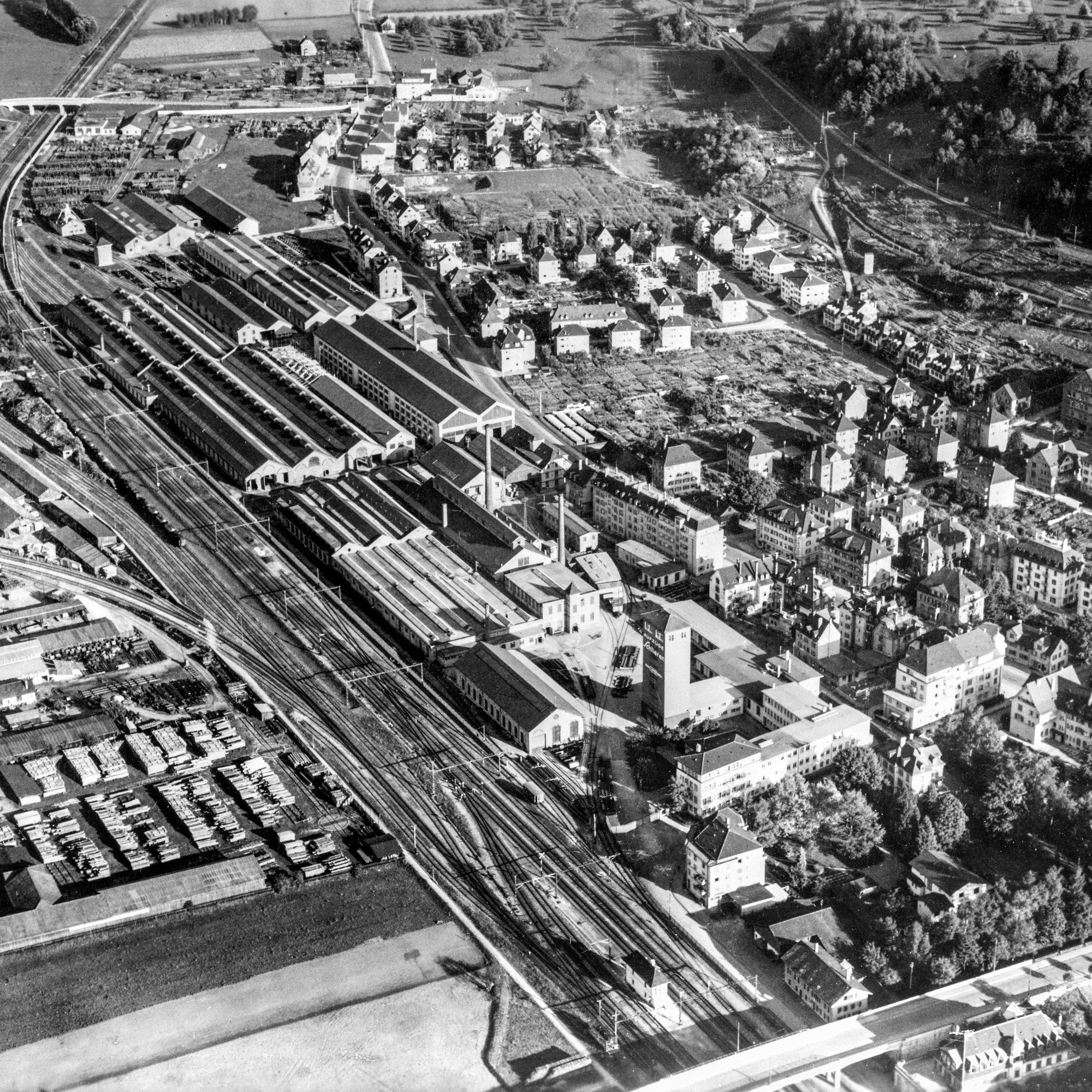 Industriegeschichte: Die Schweizerische Wagons- und Aufzügefabrik im Jahr 1947.