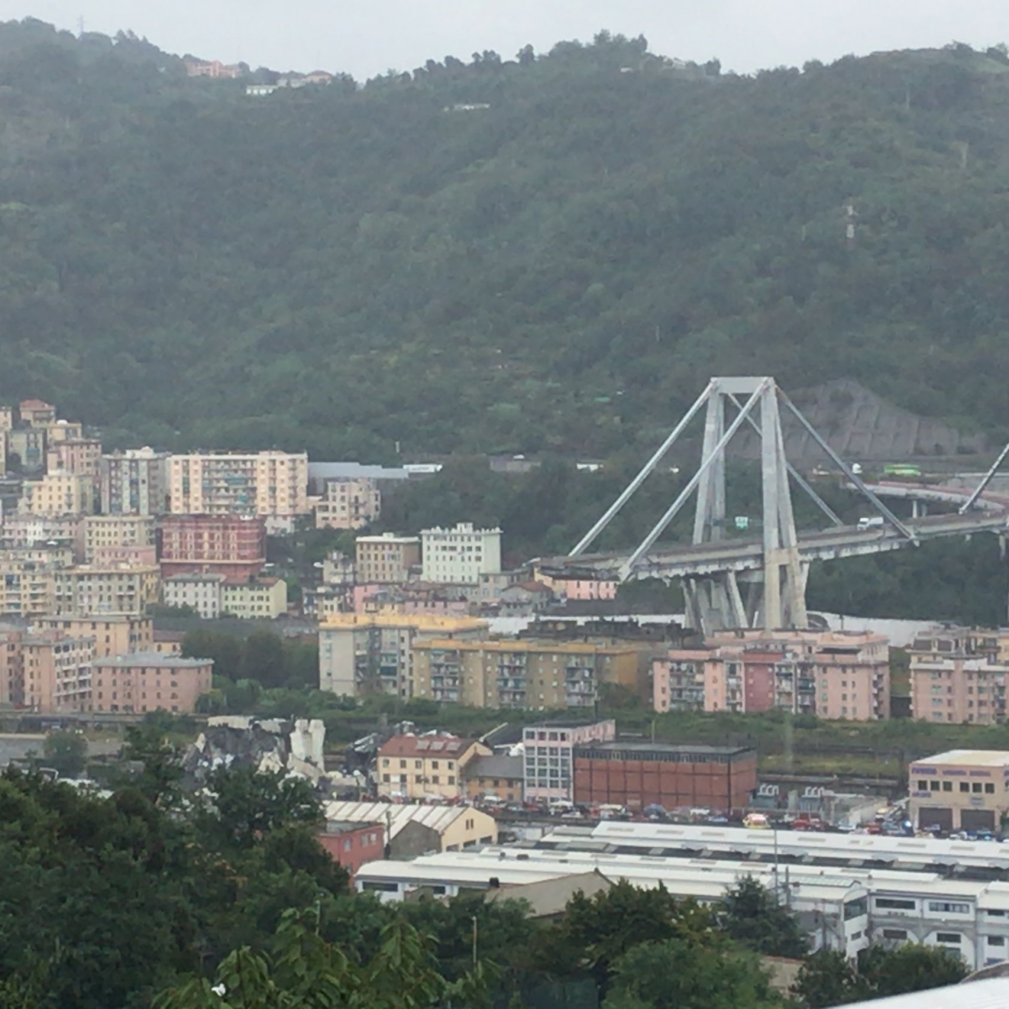 Die eingestürzte Morandi-Brücke in einer Aufnahme vom Unglückstag (14. August 2018).