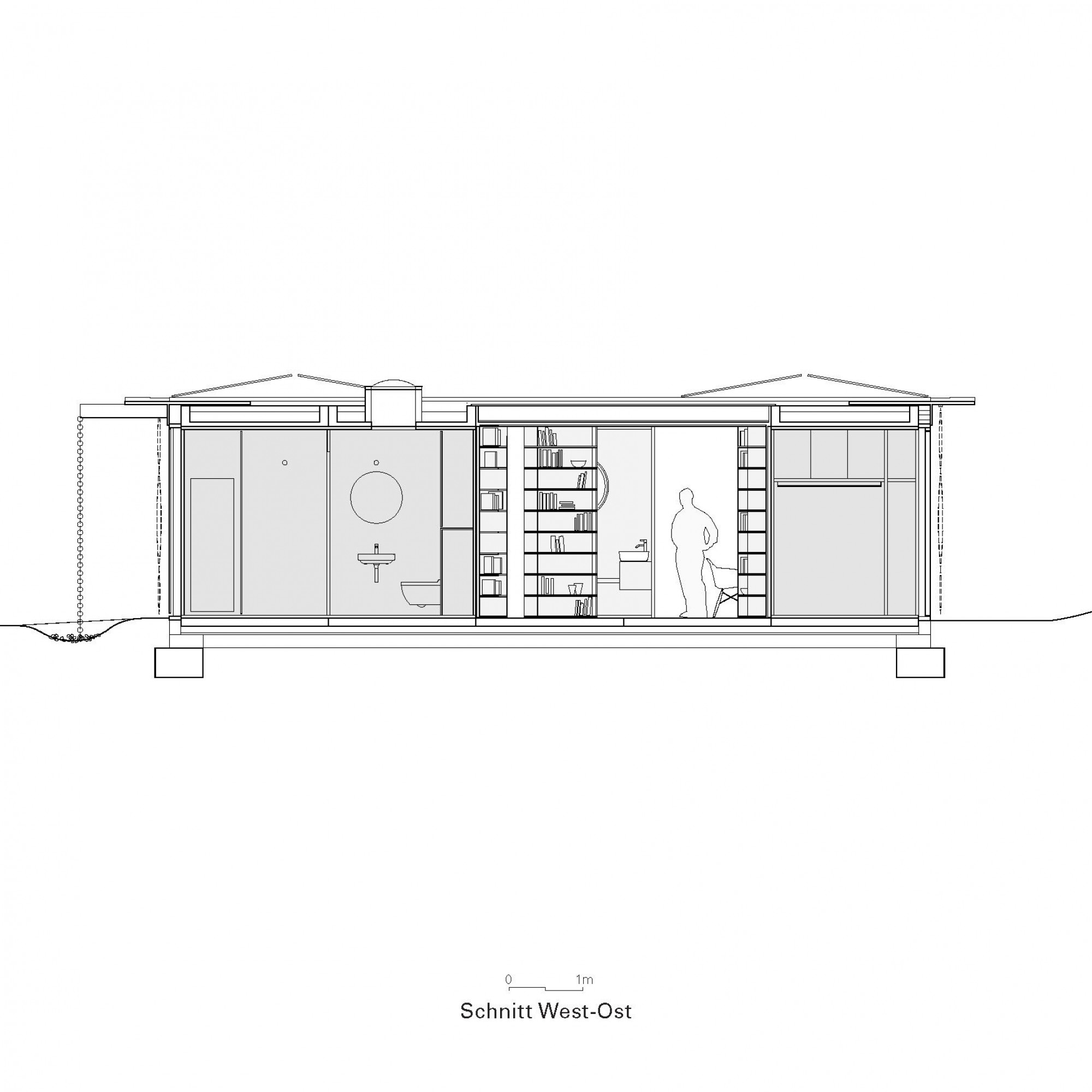 Grundriss und Schnitt des «Movable House». Gut zu erkennen sind die vier Kerne, die die Räume trennen.