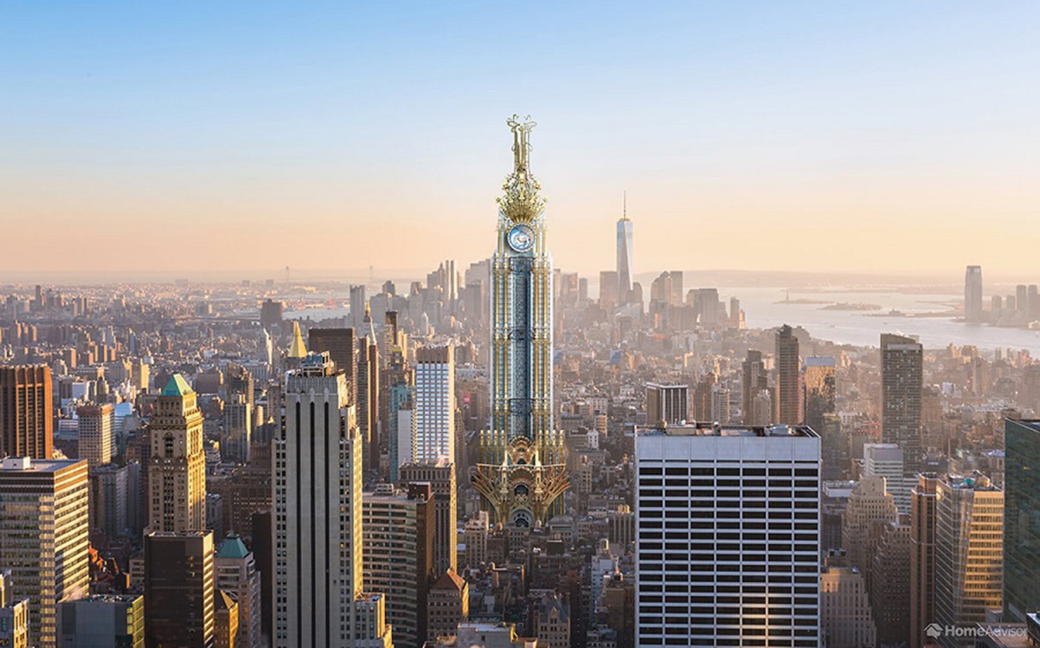 Das Empire State Building im Jugendstil. Die ersten Gebäude dieses Stils entstanden zirka ab 1890. Die Architekten verwendeten dafür meist Materialien wie Glas und Schmiedeeisen, um kunstvoll geschwungene Linien zu erzeugen, die von natürlichen Formen ins