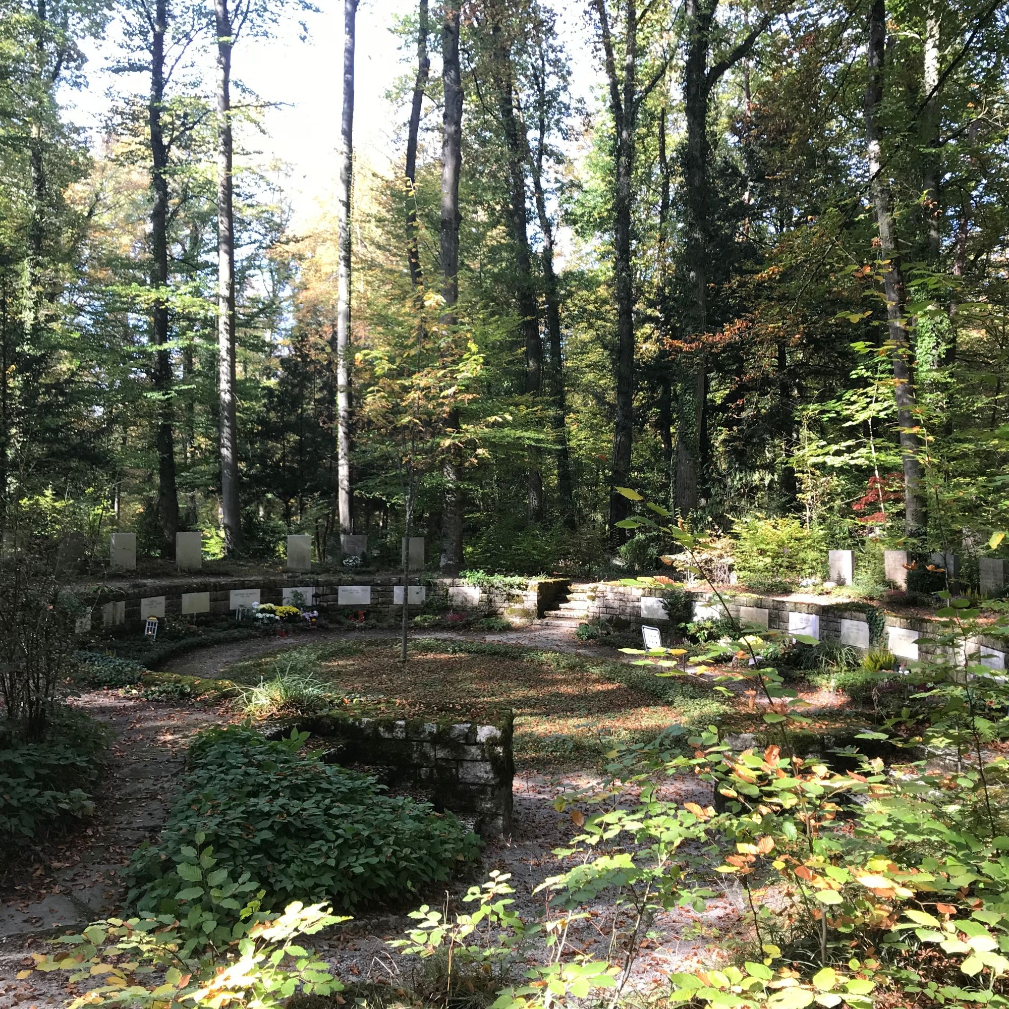 Der Friedhof besteht aus vielen verschiedenen Anlagen. Eines ist diese kreisförmige Anlage.