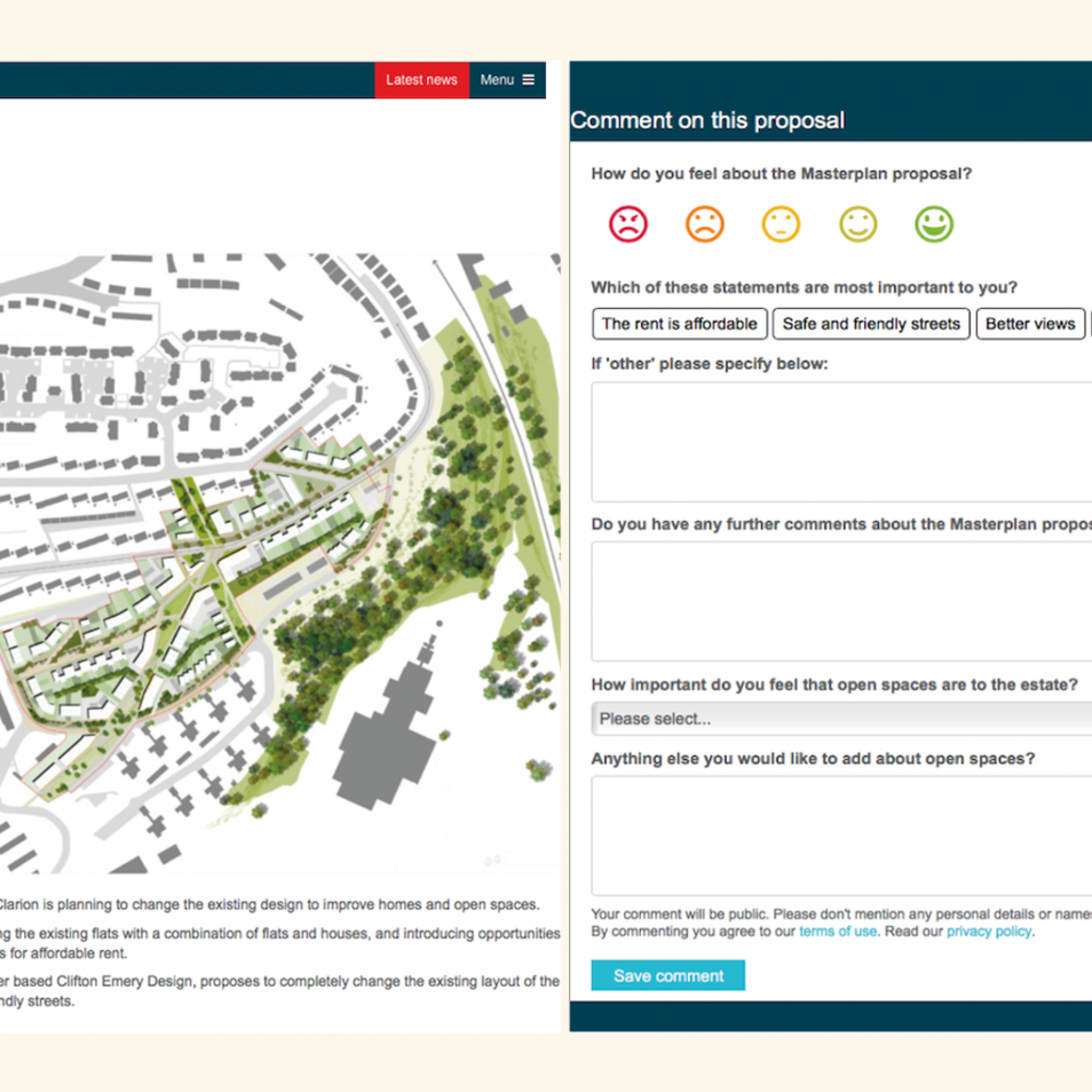 «Commonplace» ist eine Plattform für das öffentliche Engagement, um Planungsvorschläge oder Stadtprojekte zu diskutieren und zu bewerten.