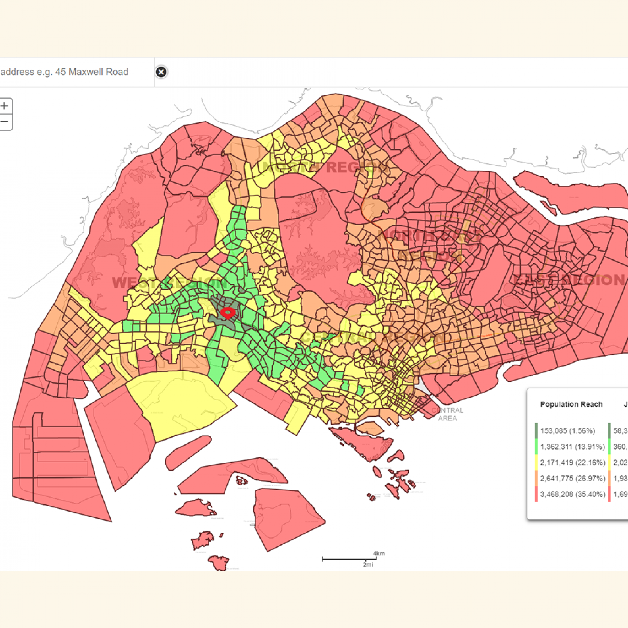 «GEMMA» (Geospatial Information System - GIS) ist ein in Singapur entwickeltes Werkzeug für die räumliche Analyse, das Planungsszenarien untersucht und Simulationen generiert.