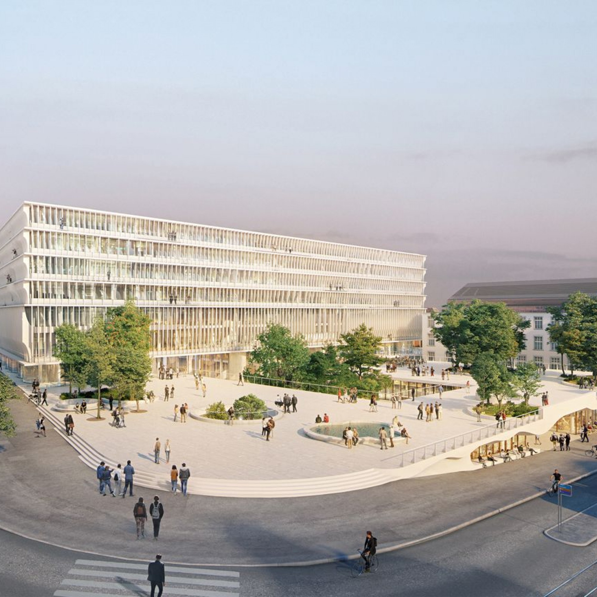 Forum UZH, Blick von Kollegiengebäude der Universität Zürich, Siegerprojekt von Herzog & de Meuron: Es entsteht ein zentraler Platz mit grossen Bäumen im Herzen des Hochschulquartiers.