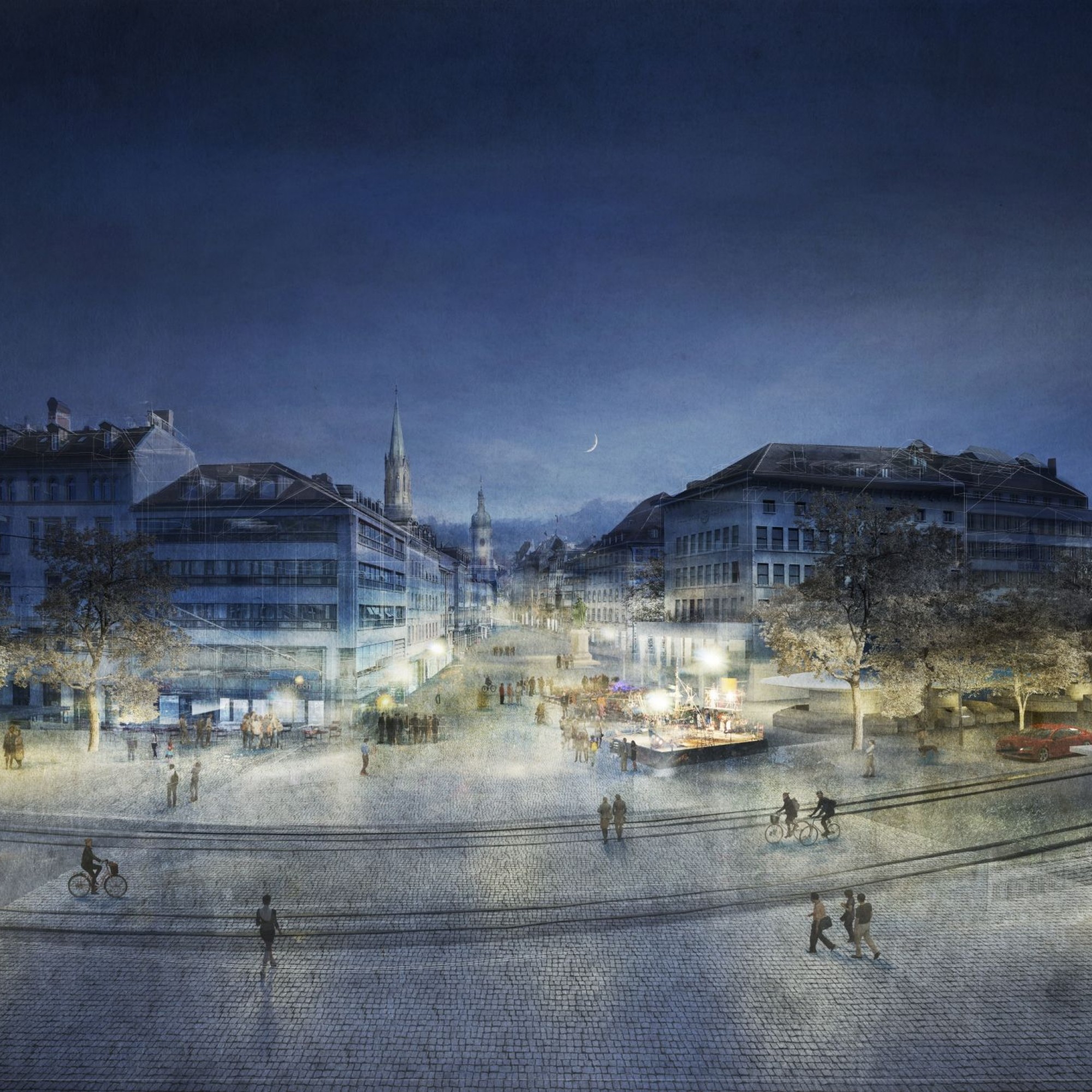 So soll der Marktplatz in St. Gallen nach Plänen des Projekts «Vadian» bei Nacht aussehen.
