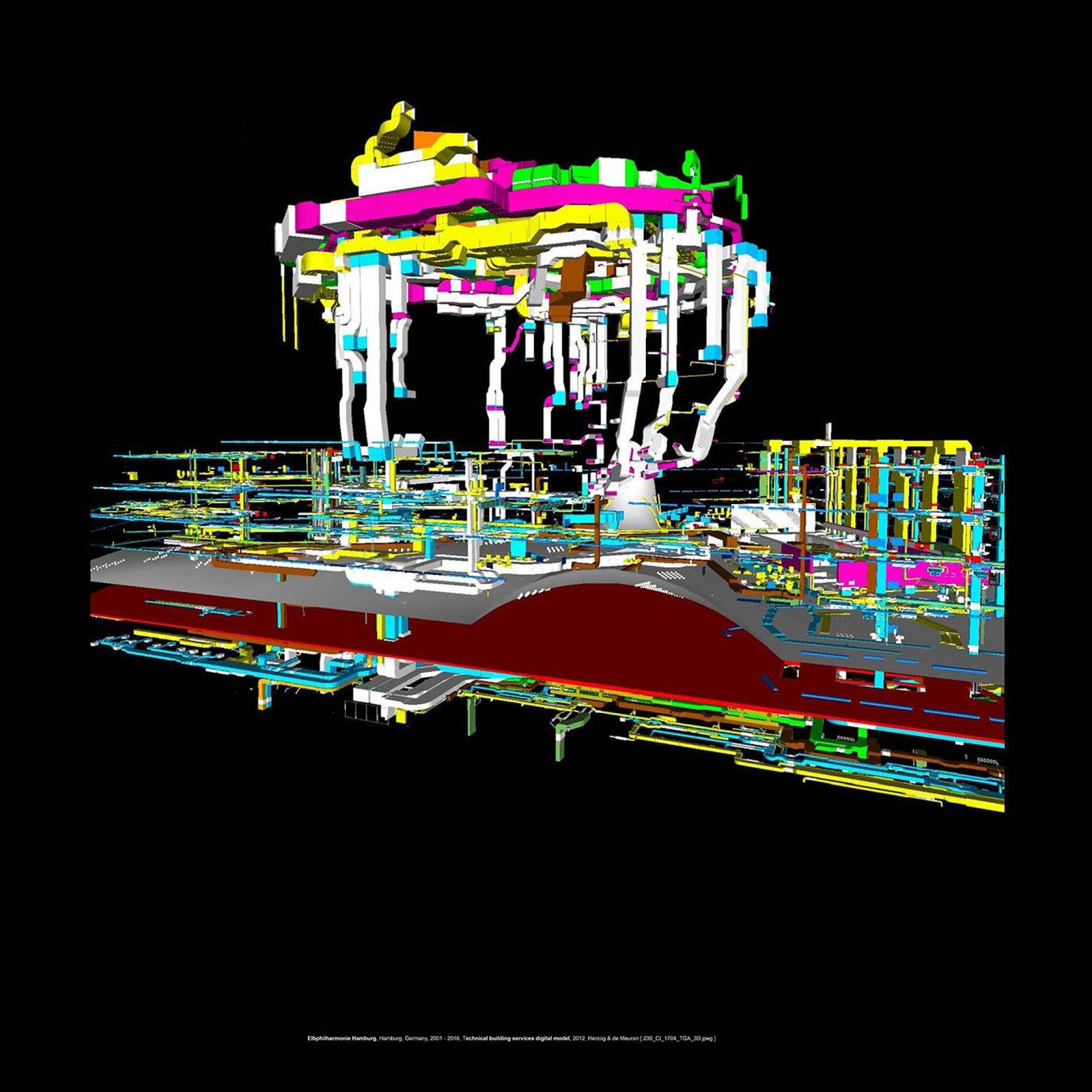 Haustechnik der Elbphilharmonie, digitales Modell, 2012. 