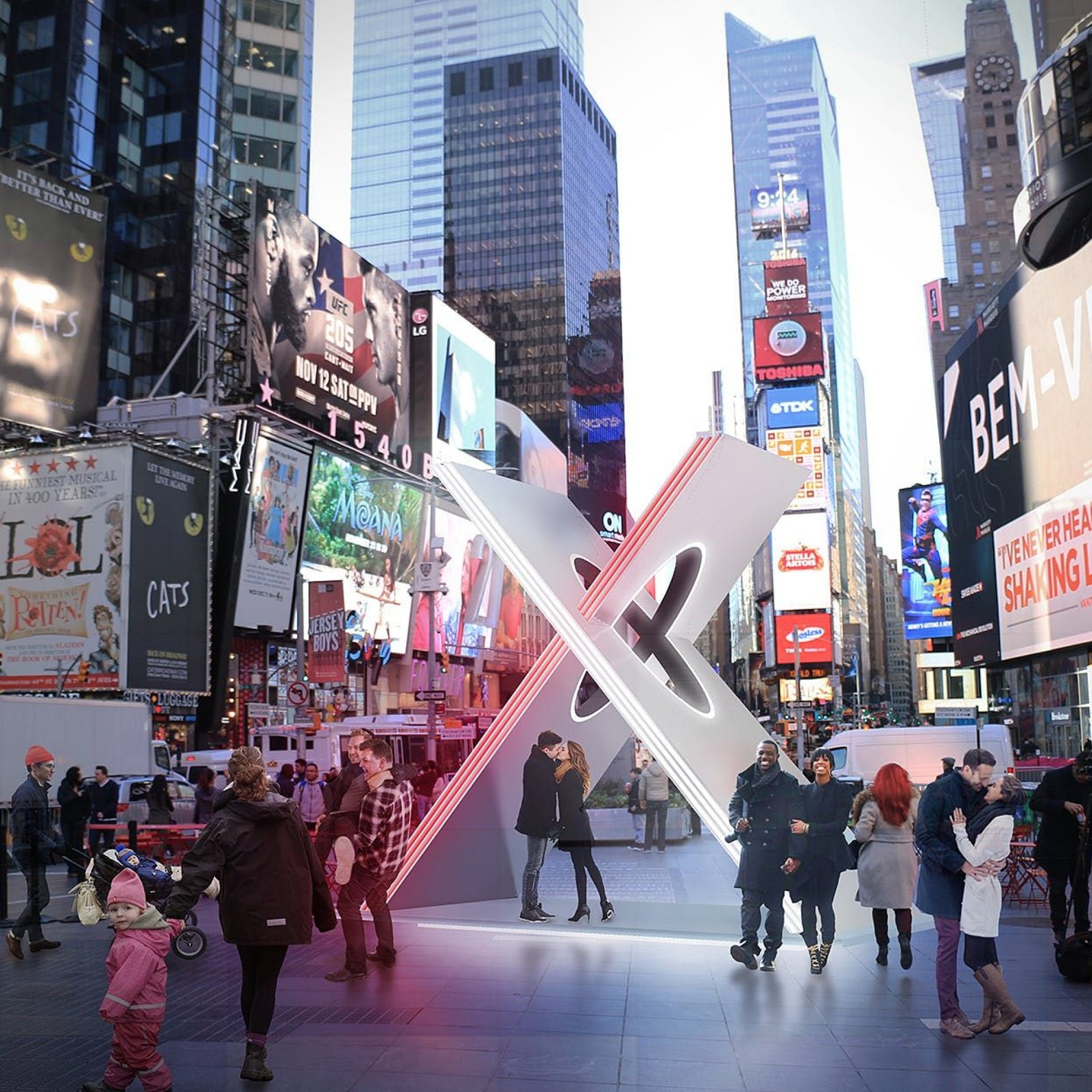 Valentinstag: Das X von Reddymade auf dem Times Square in New York